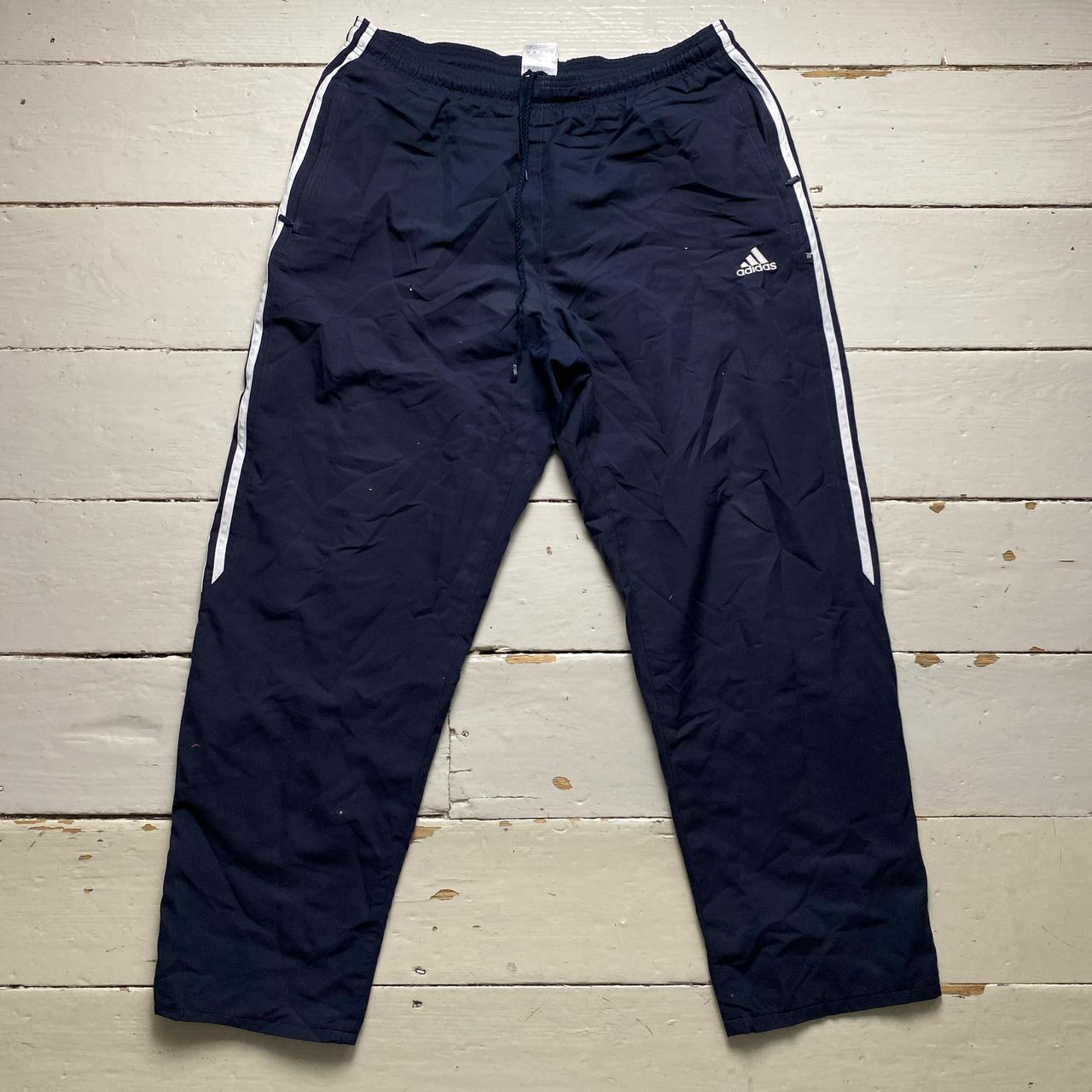 Adidas Navy and White Stripe Shell Baggy Trackpant Bottoms
