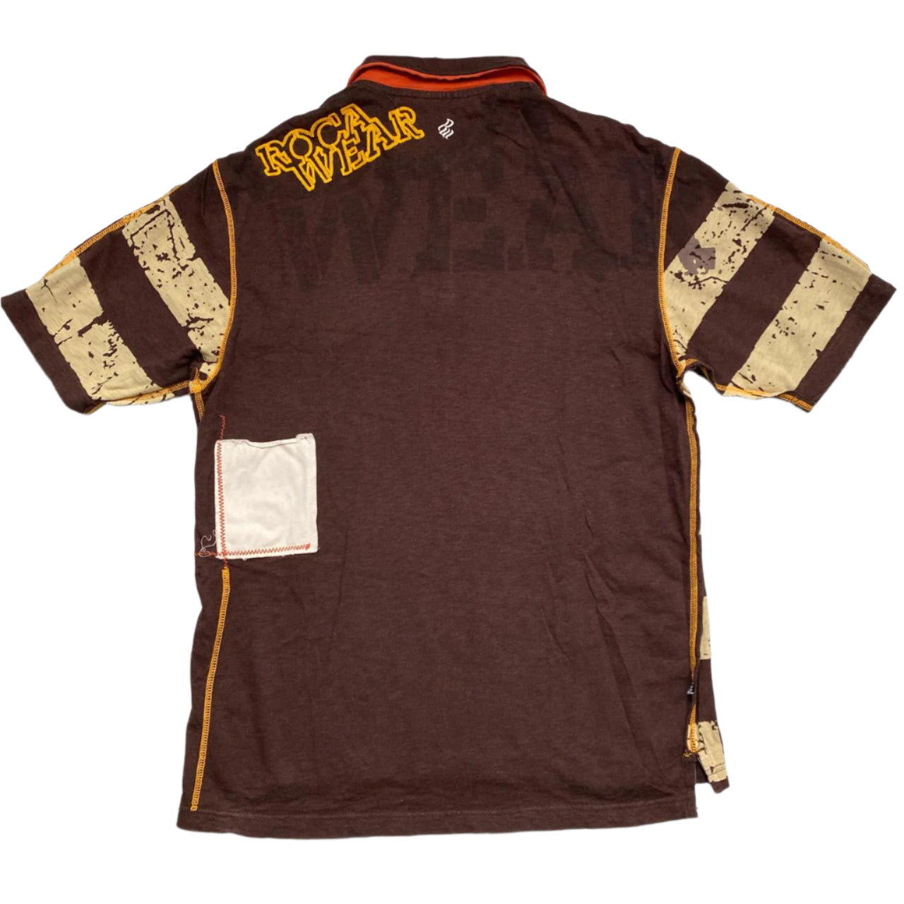 Rocawear Brown Cream and Yellow Polo Shirt (M)