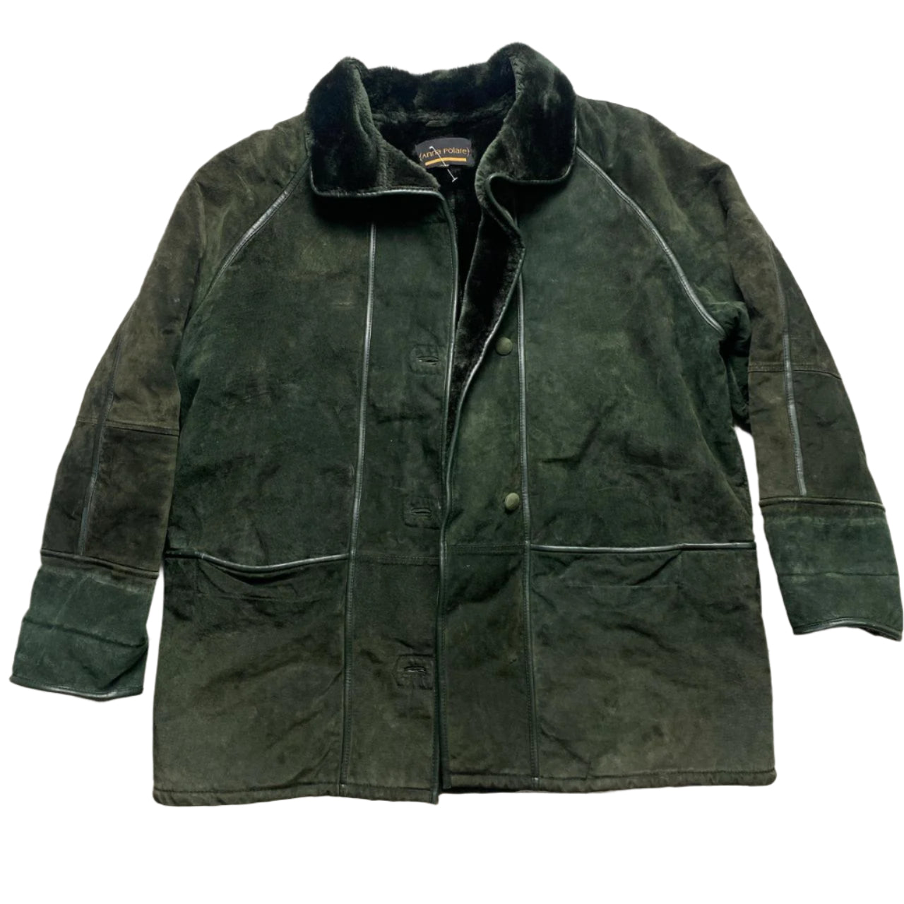 Anna Polare Vintage Green Sheepskin Fur Lined Coat (XL)