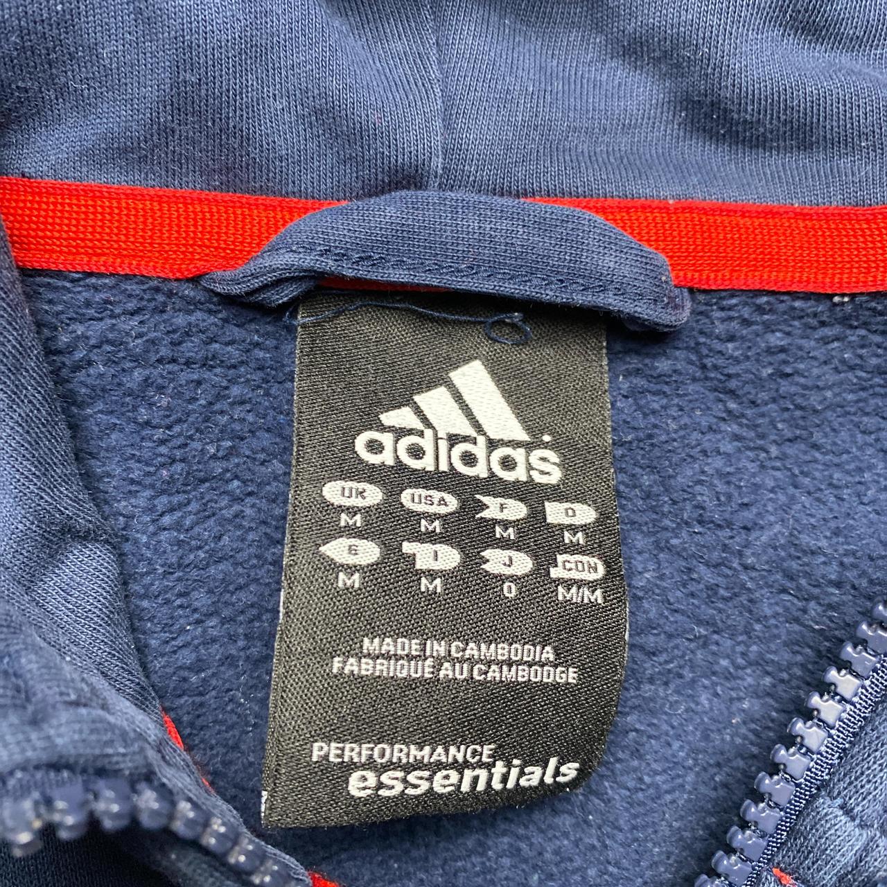 Adidas Performance Essentials Navy Two Tone Red and Orange Stripes Hoodie (M)