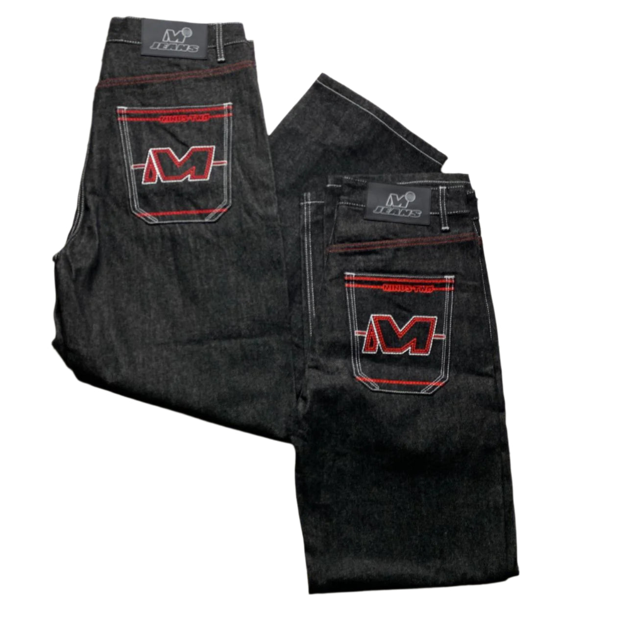 Minus Two Jean Black Charcoal Grey and Red Embroidery Jeans (32W/36W)