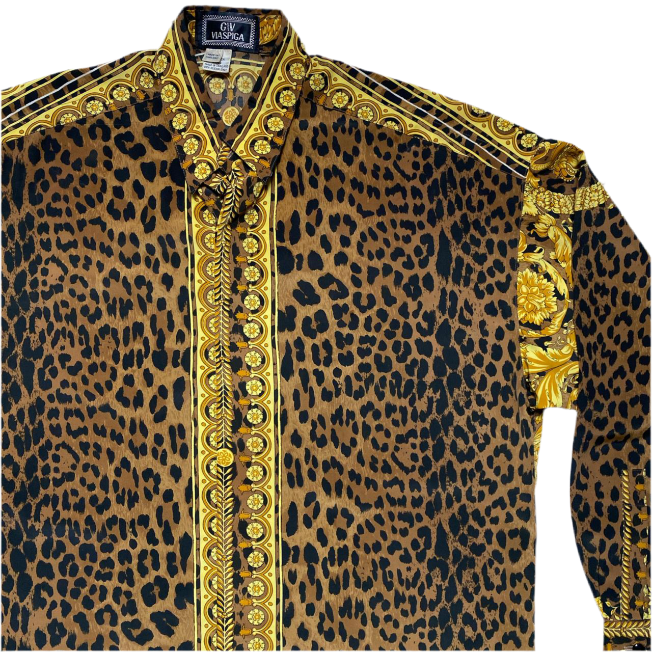 Giv Viaspaga Versace Gold Brown Cheetah Print Long Sleeve Shirt (M)