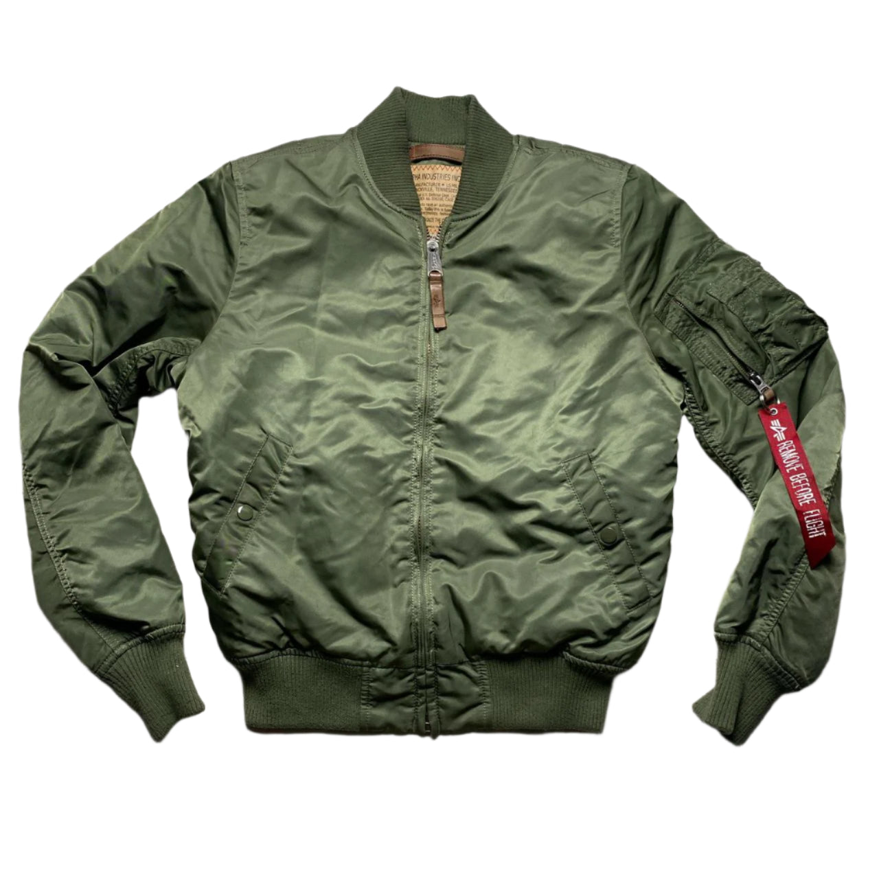 Alpha Industries Khaki Military Green and Orange Bomber Jacket (S)