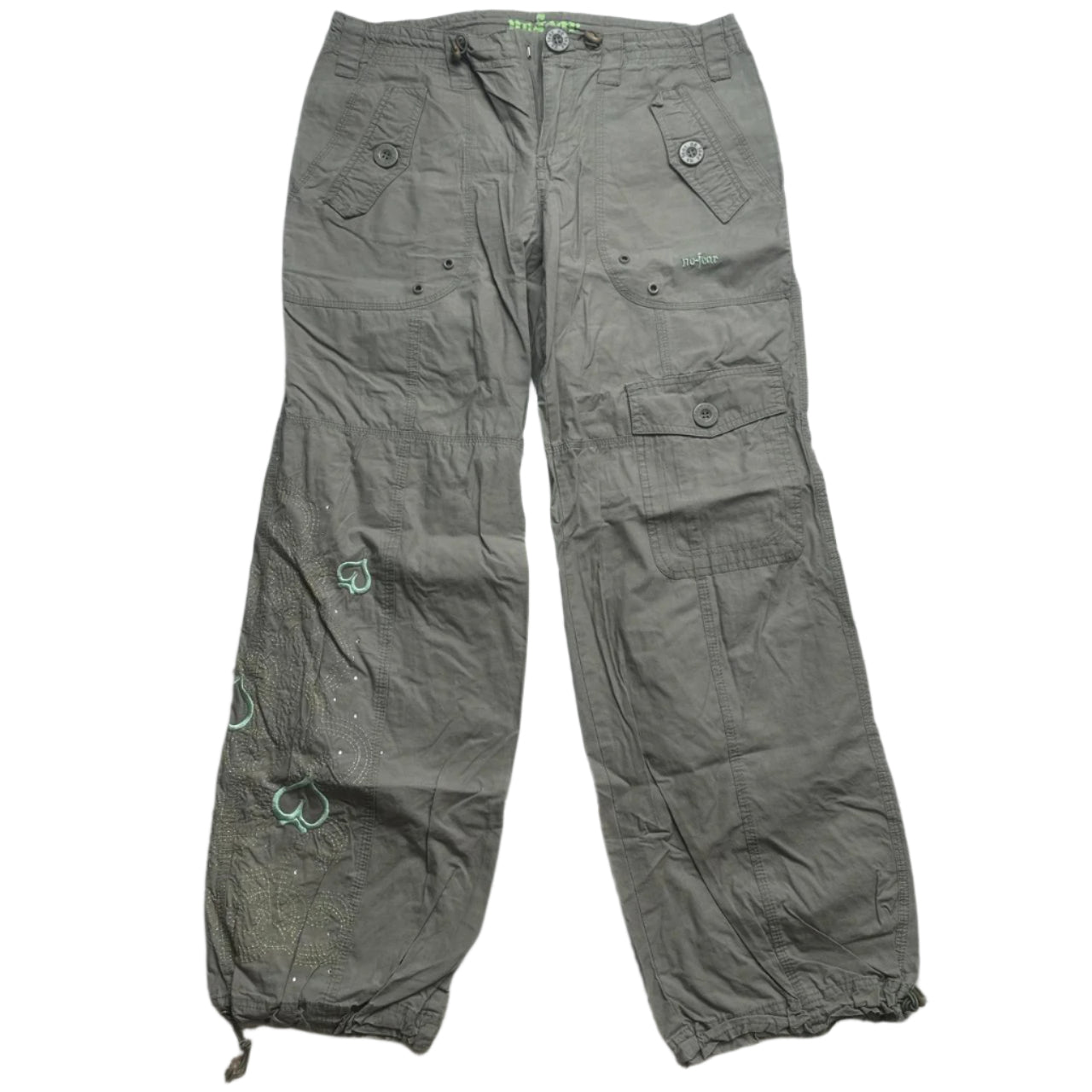 No Fear Vintage Khaki Heart Embroidery Cargo Trousers (12 UK)