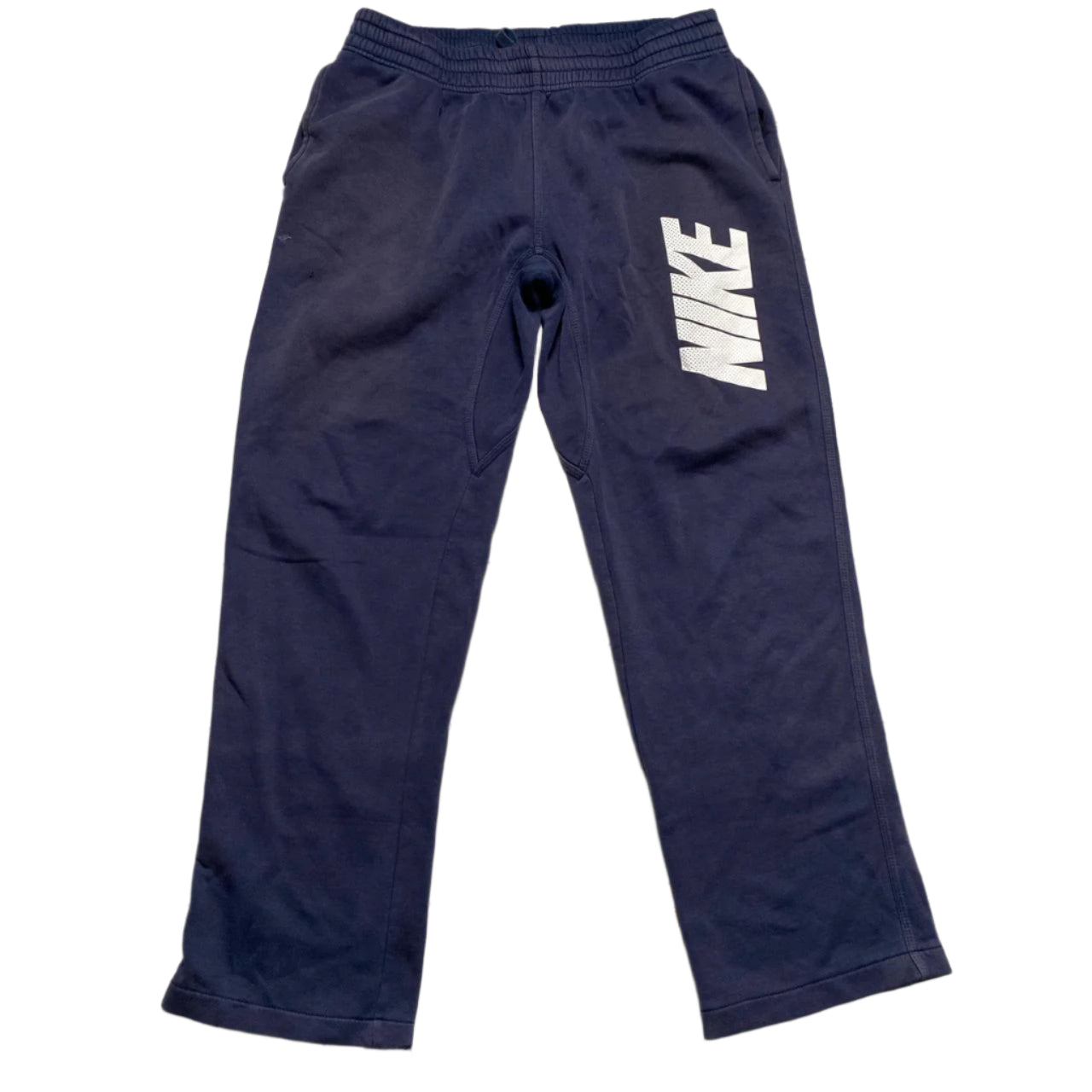 Nike Club Navy and White Spellout Joggers (L)