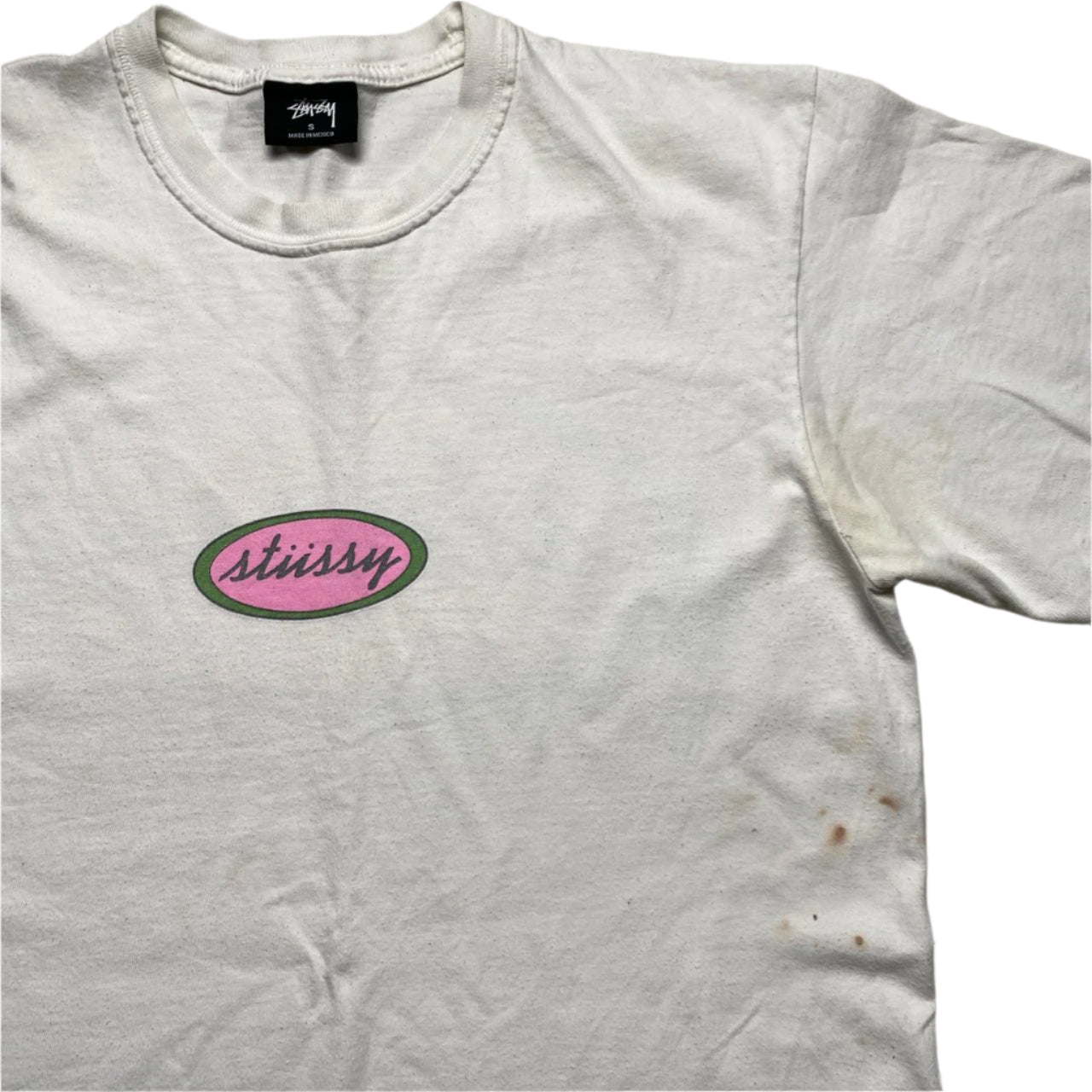 Stussy White Pink and Green T Shirt (S)