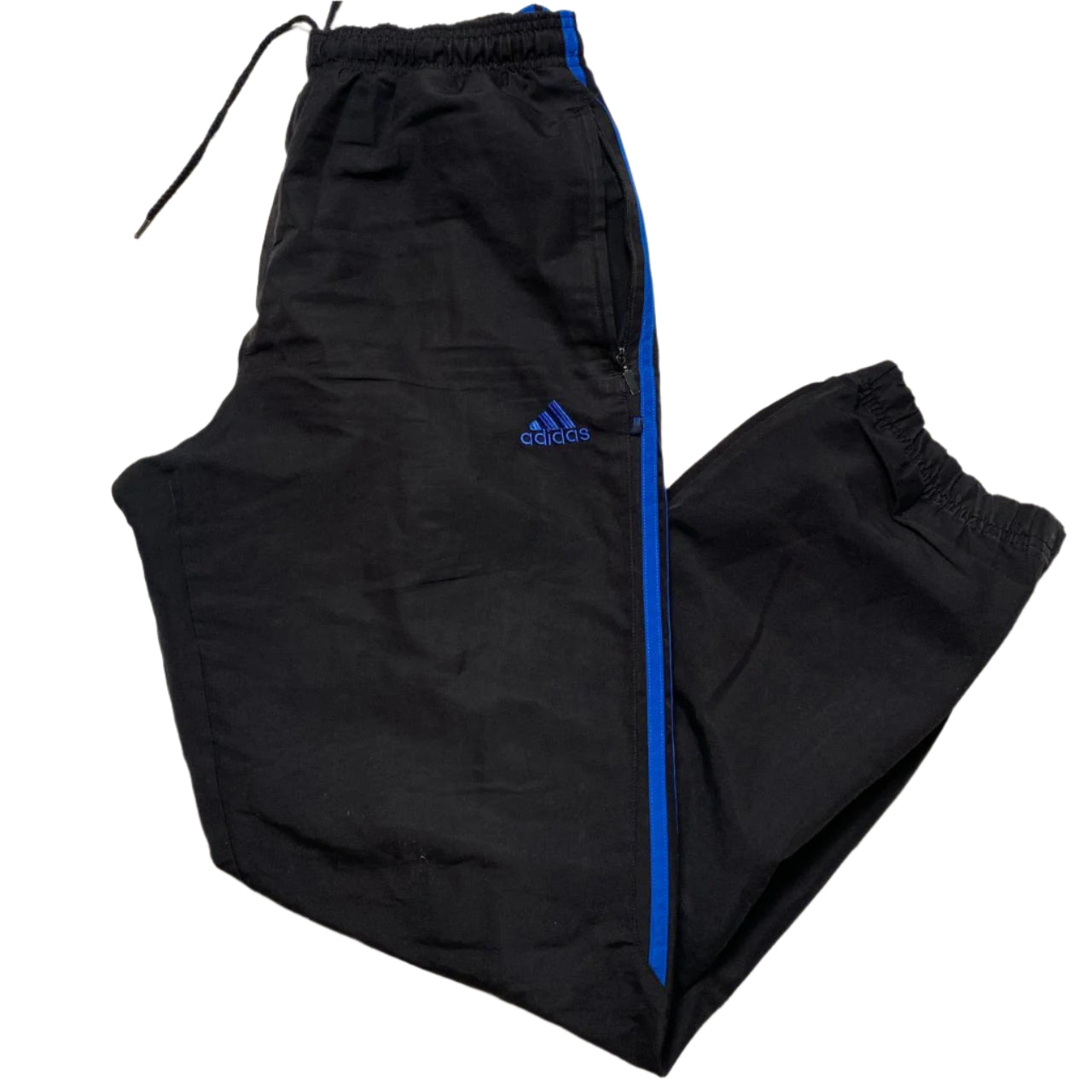 Adidas Black and Blue Shell Trackpant Baggy Bottoms (L)