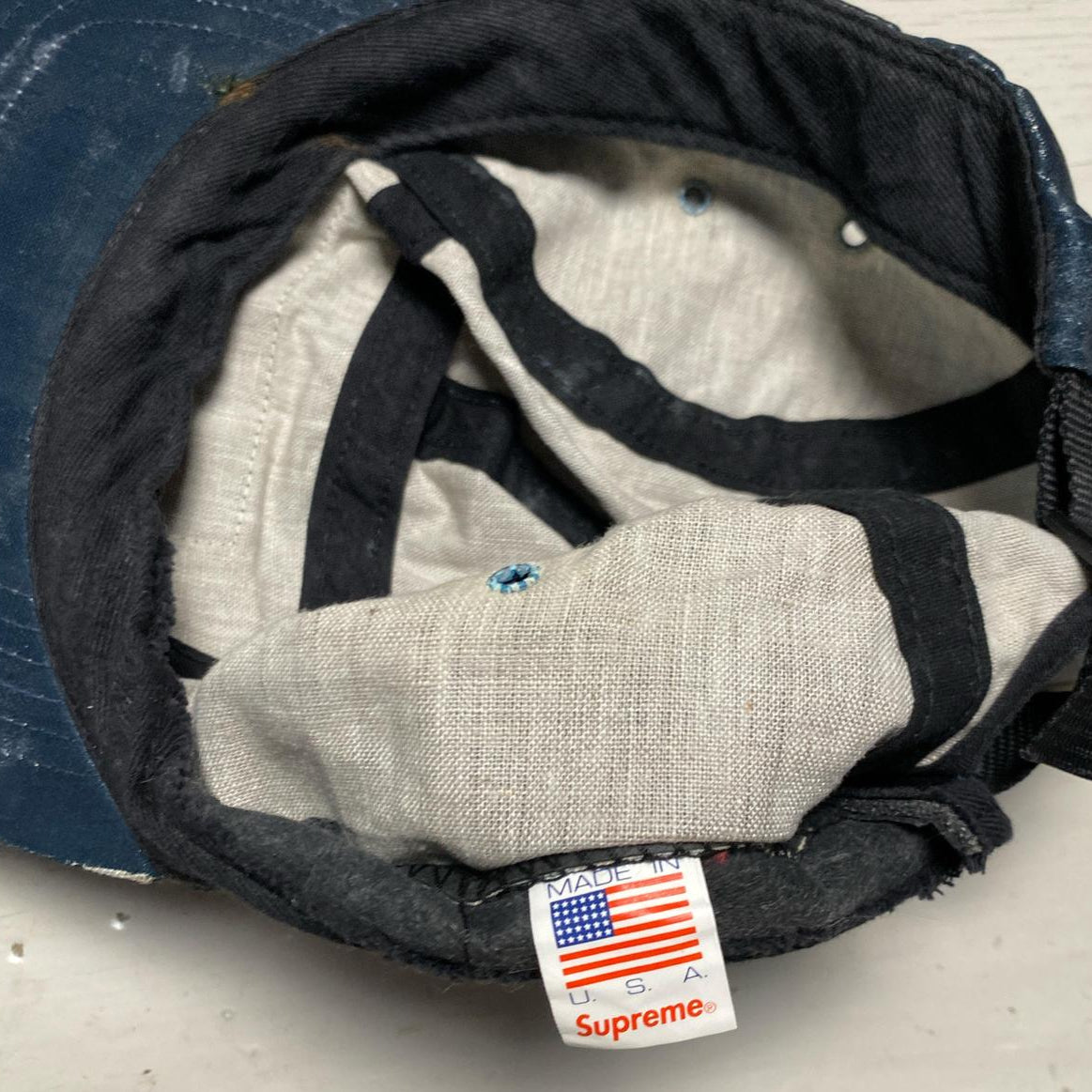 Supreme Navy and White 5 Panel Cap
