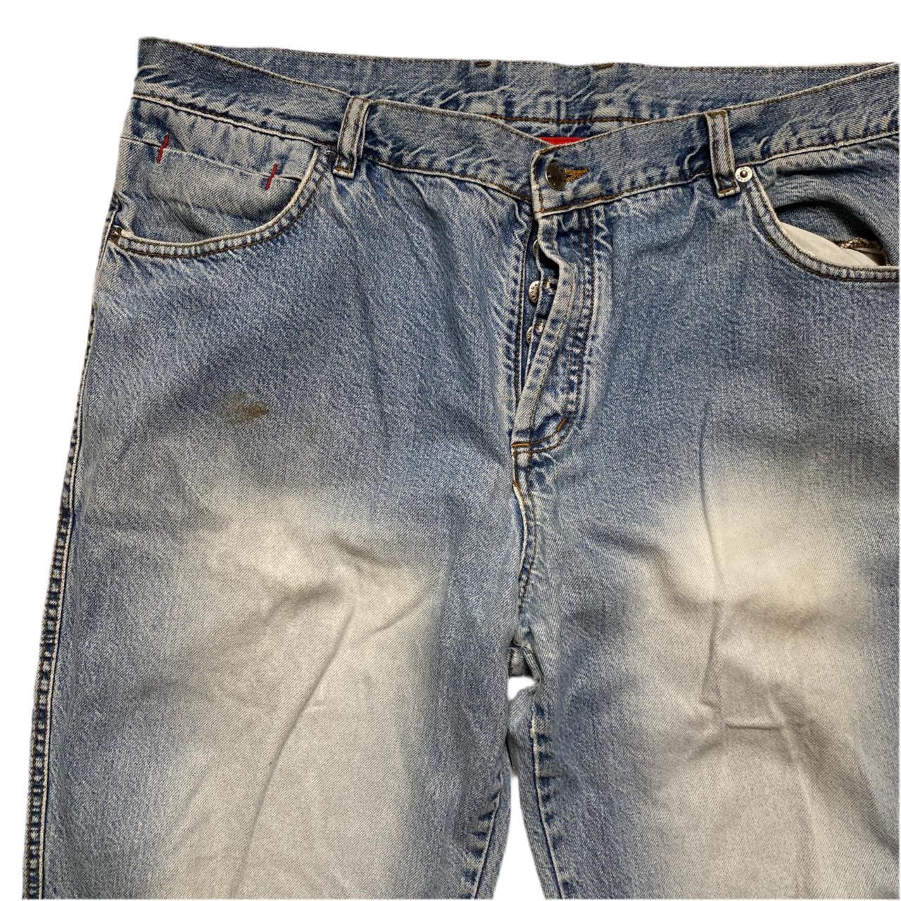 Prada Vintage Baggy Distressed Light Blue Stonewashed Jeans (38W)