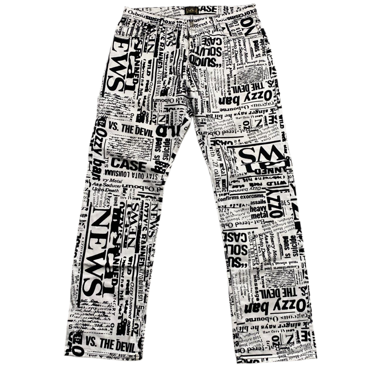 Aries Arise White and Black Newspaper Print Jeans (33W)