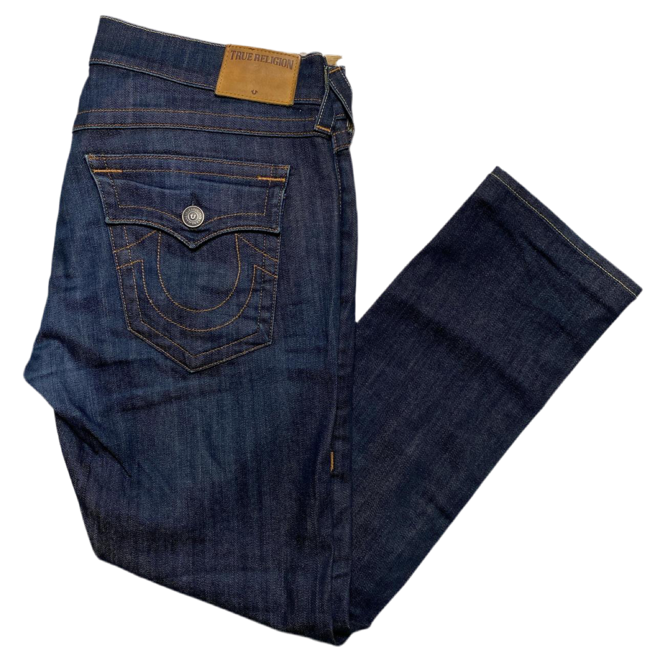 True Religion Rocco Jeans Navy and Gold Stitch Jeans (33W)