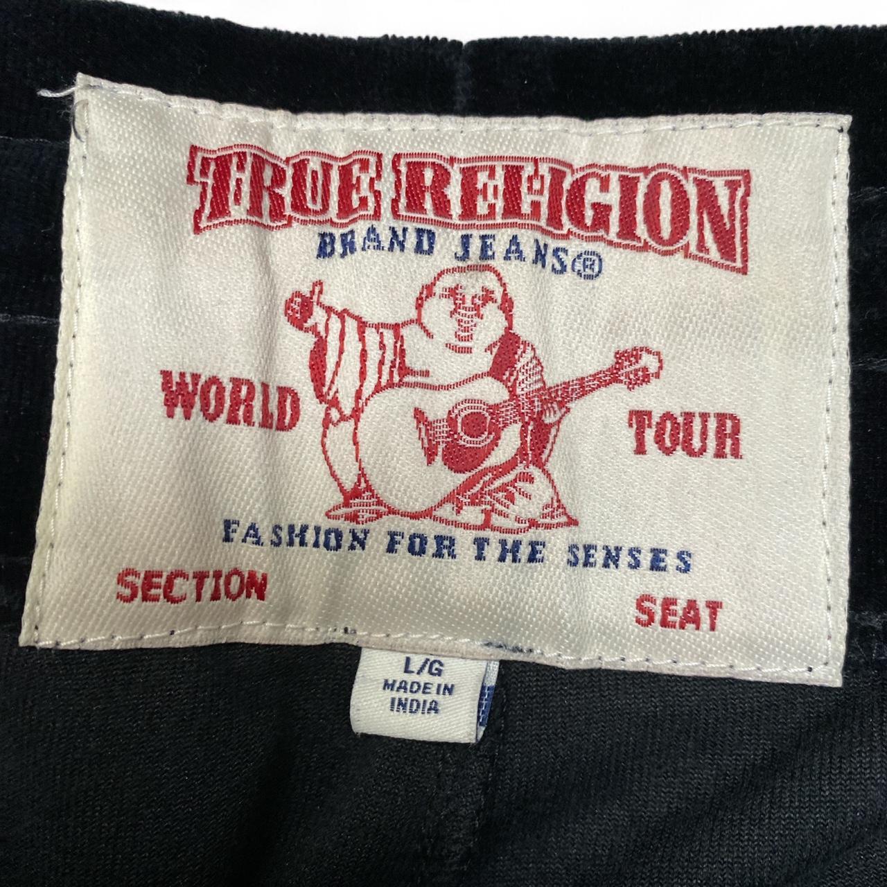 True Religion Black Velour Gold and White Stitch Baggy Joggers