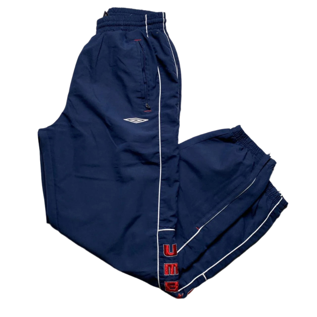 Umbro Vintage Embroidery Spellout Navy White and Red Baggy Trackpant Nylon Shell Bottoms (S)