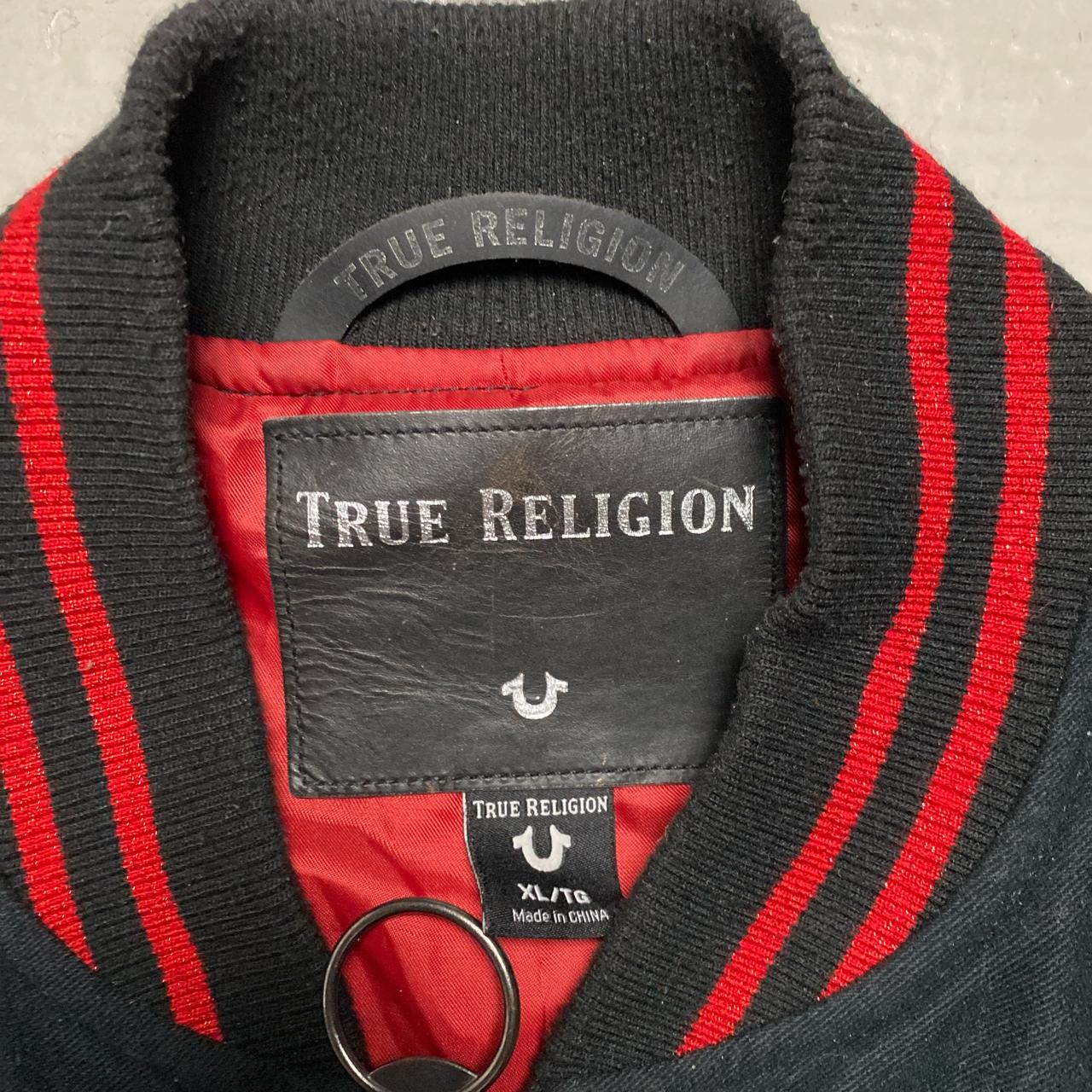 True Religion Varsity Jacket Leather and Cotton Black and Red (XL)
