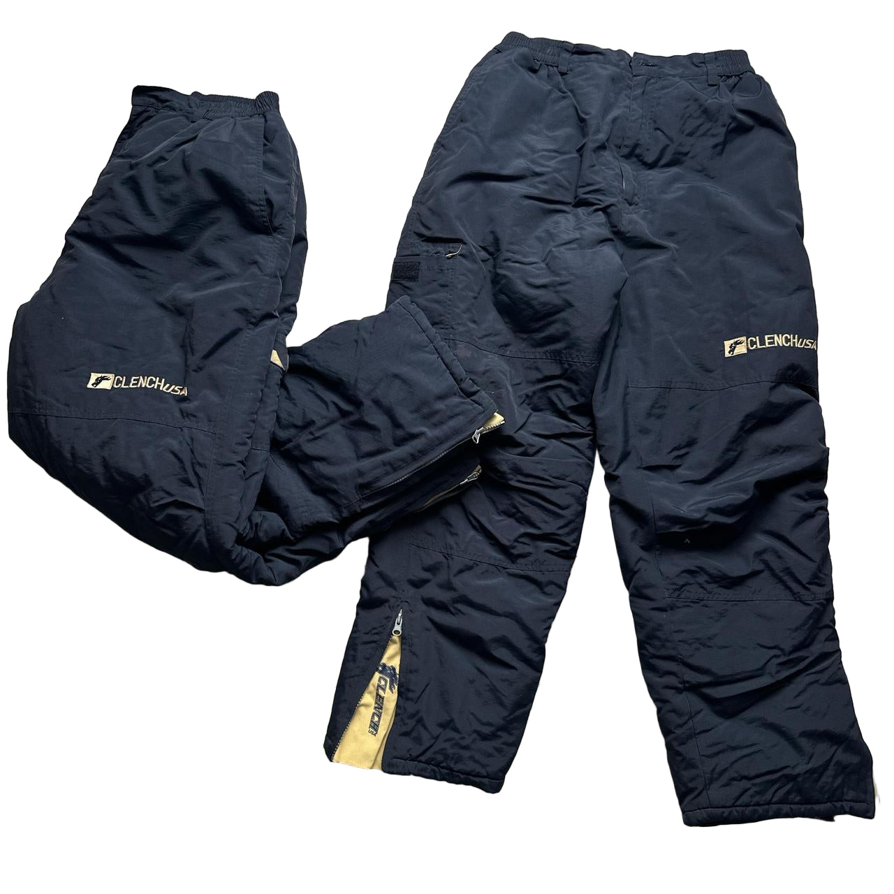 Clench USA Navy and Cream Baggy Shell Ski Cargo Trousers (M/L)