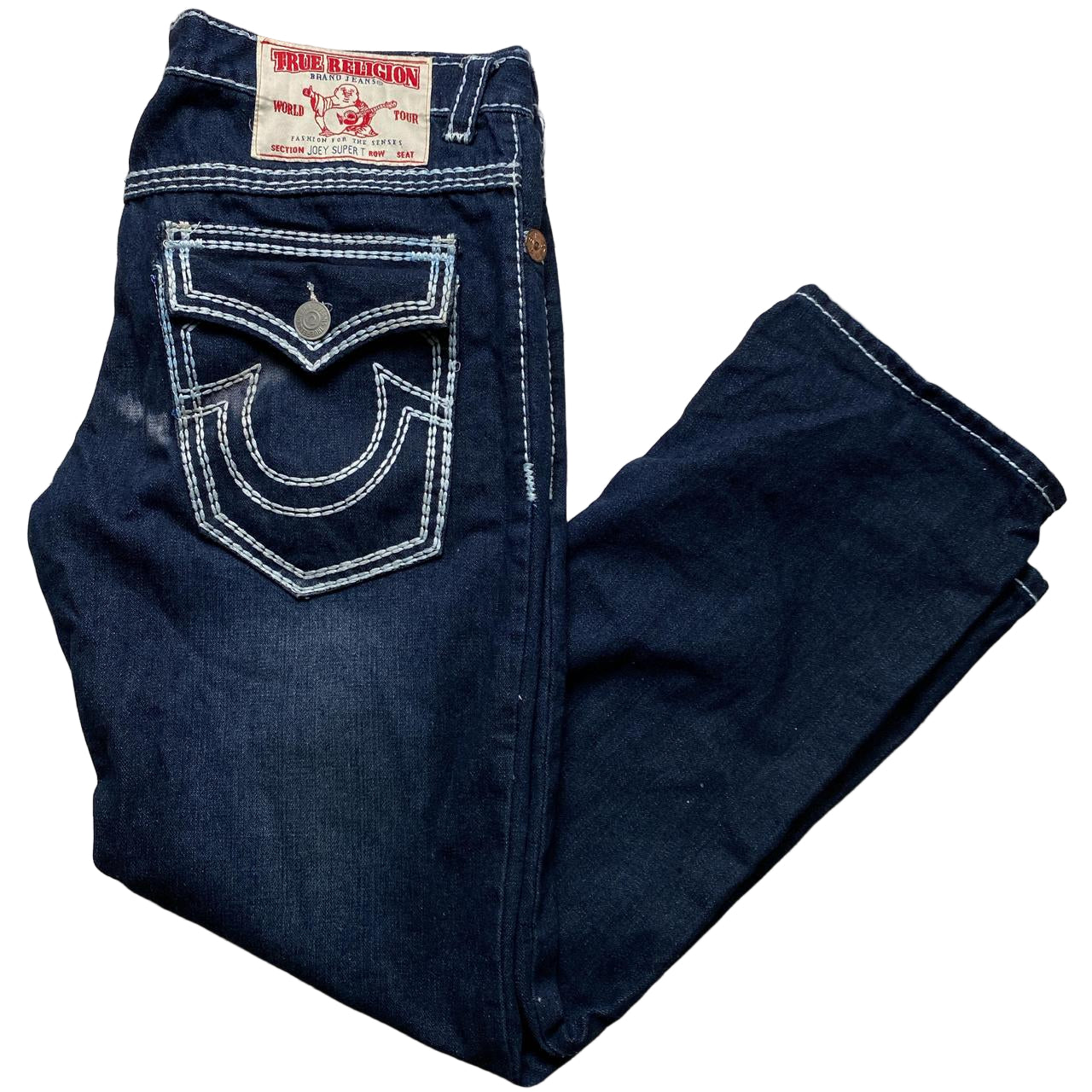 True Religion Joey Super T Big Baggy Navy and White Stitch Jeans (36W)