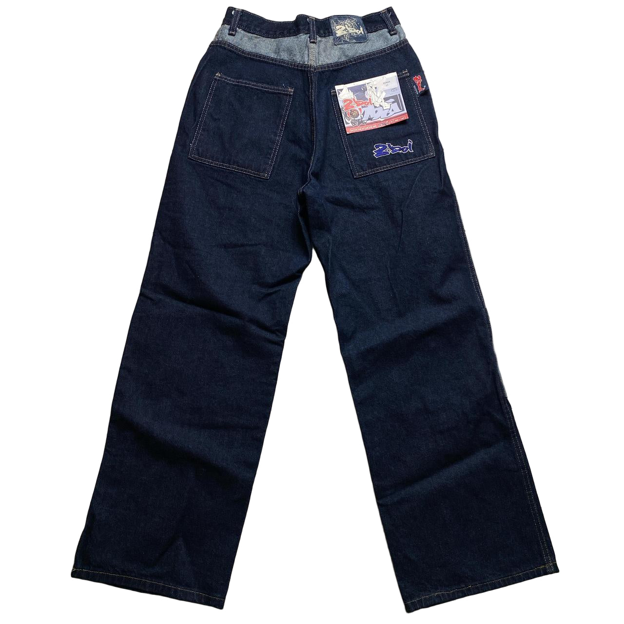 B Boi Vintage Navy Hip Hop 90’s Baggy Embroidered Jeans (28W)