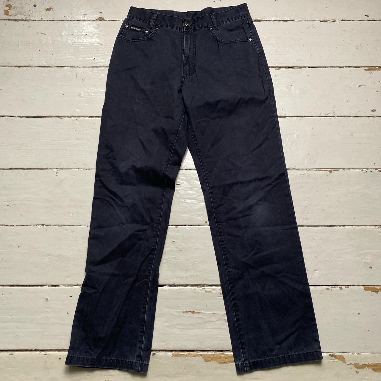 YSL Yves Saint Laurent Black on Black Embroidery Jean Trousers
