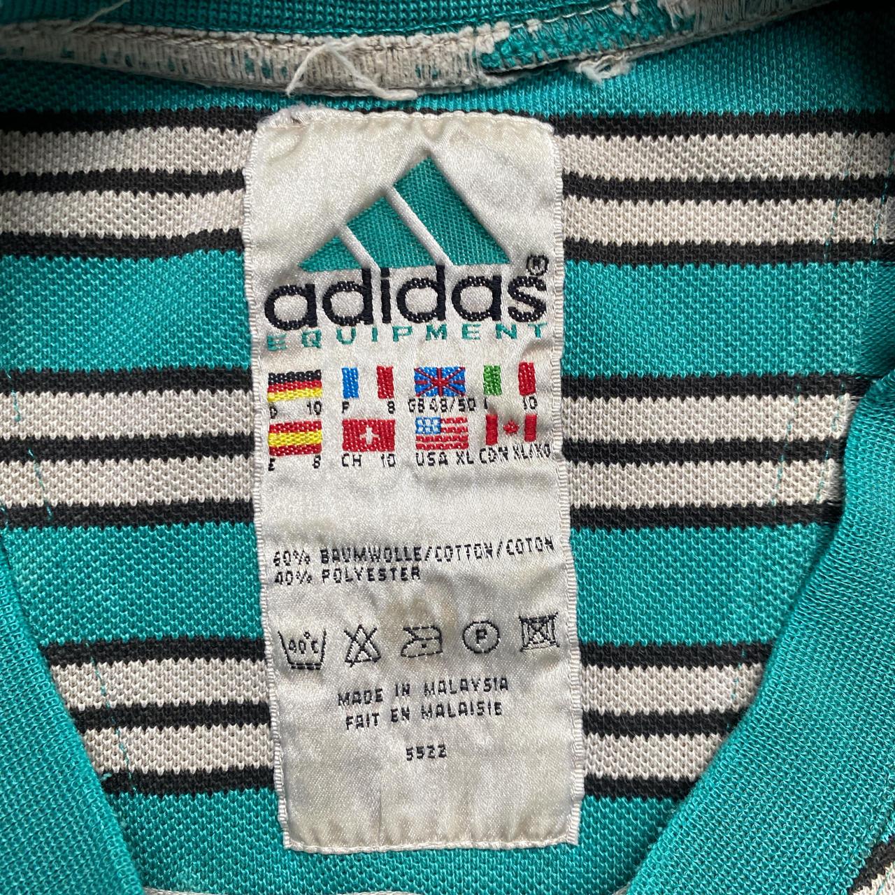 Adidas Equipment Vintage 90’s Green and Cream Striped T Shirt Jersey (XL)