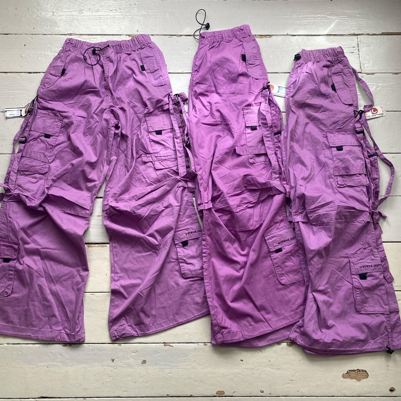 Criminal Damage Carnaby Purple Baggy Cargo Trousers