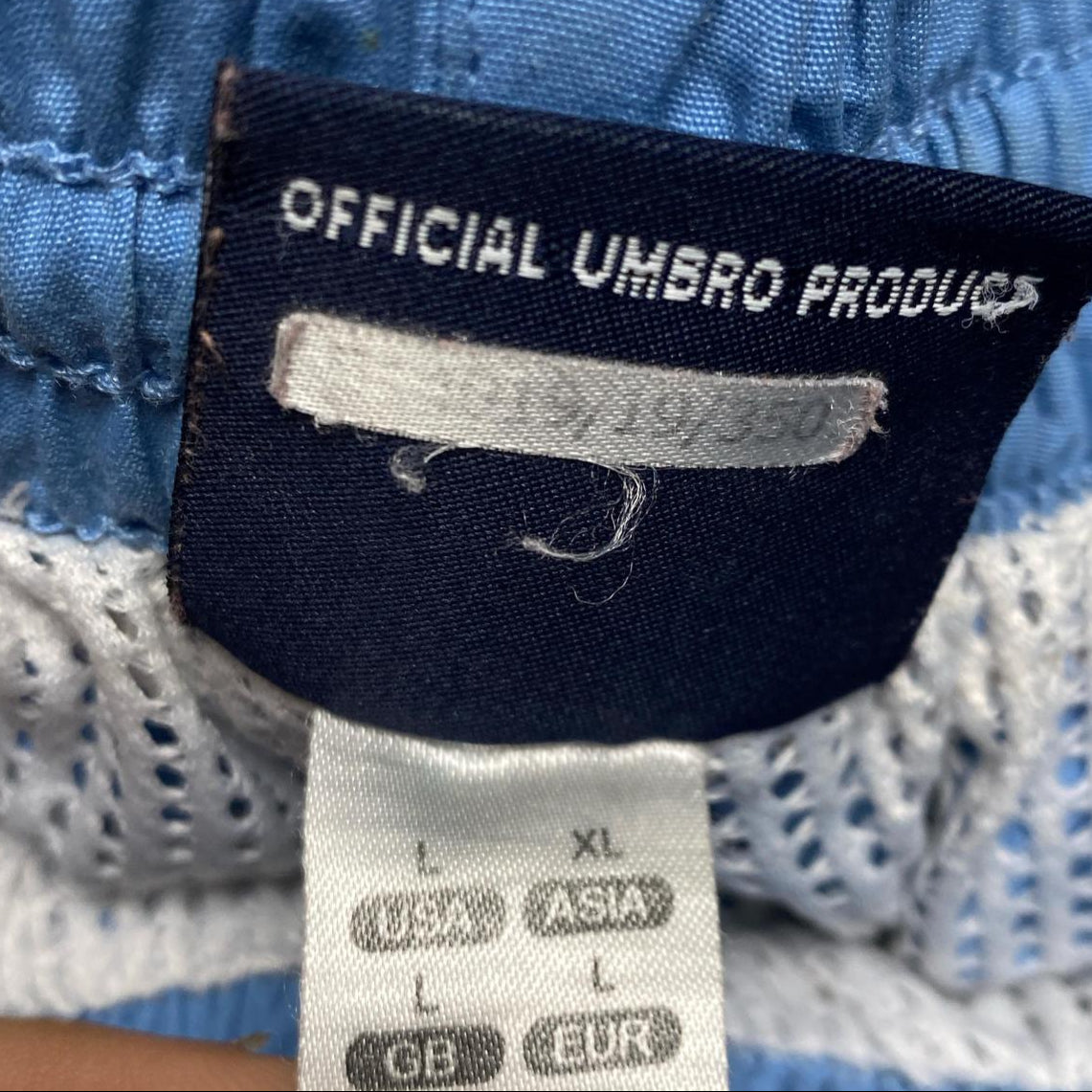 Umbro Spellout Vintage y2k Shell Trackpant Shorts Light Baby Blue (L)