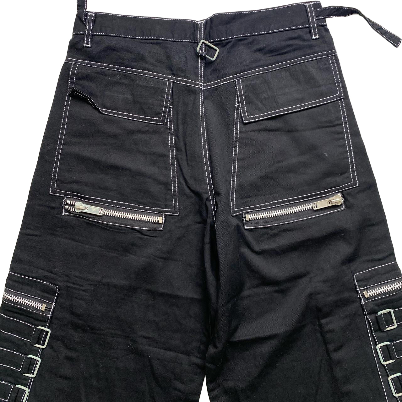 Criminal Damage Bondage Black and Silver Zipper Buckle Baggy Jean Cargo Trousers (30W)