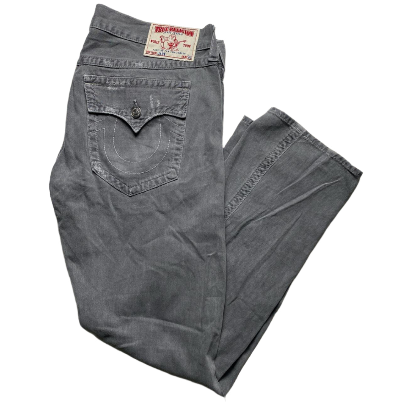 True Religion Jack Grey Baggy Stitch Jeans (38W)