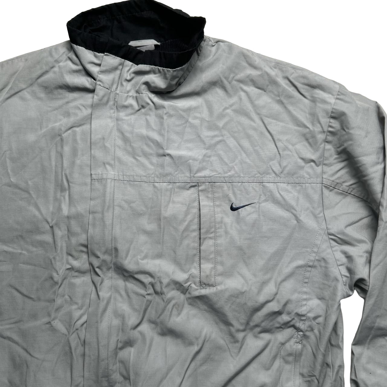 Nike y2k Vintage Silver and Navy Swoosh Shell Tracksuit Windbreaker Jacket (M)