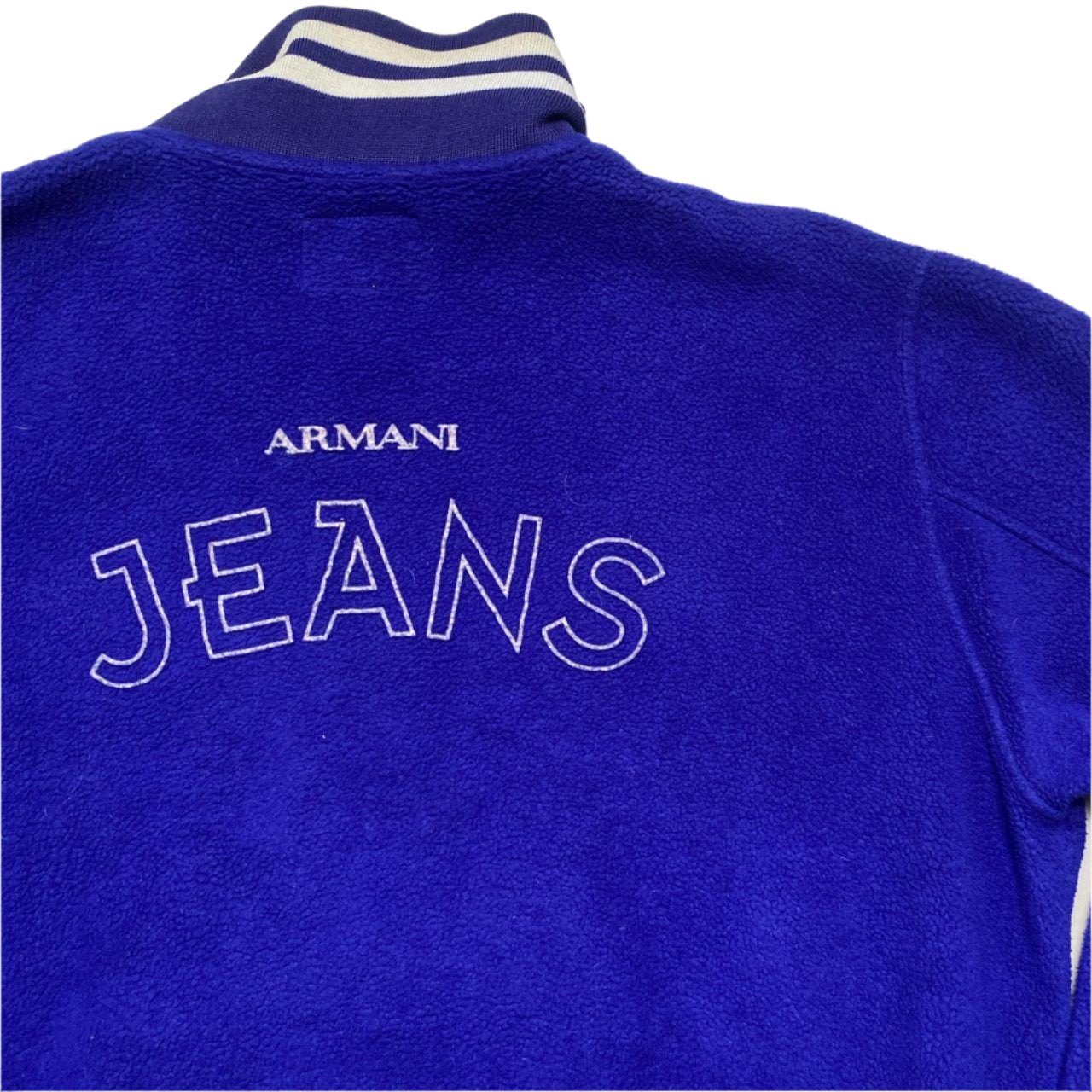 Armani Jeans Blue and White Vintage 90’s Fleece Quarter Zip Jumper (L)