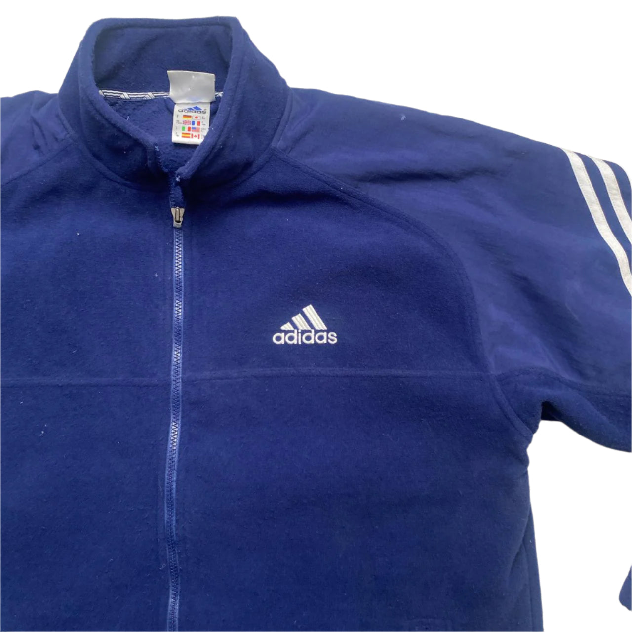 Adidas Navy and White Climawarm Fleece and Shell Zip Jumper (L)