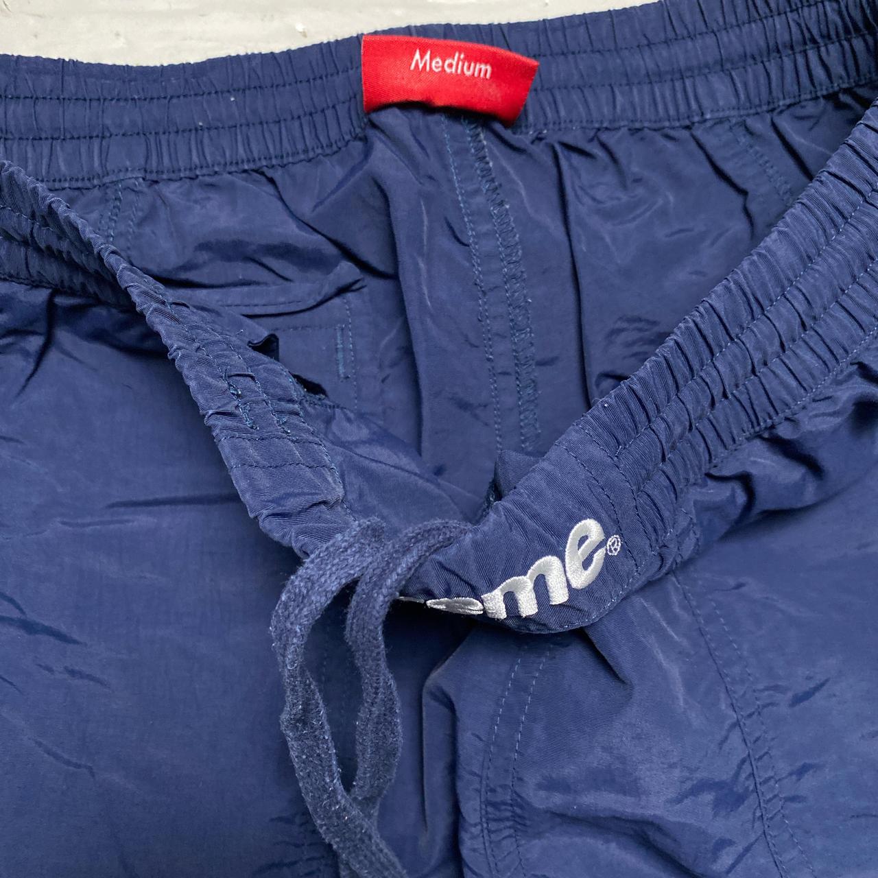 Supreme Navy and White Shell Nylon Baggy Bottoms (M)