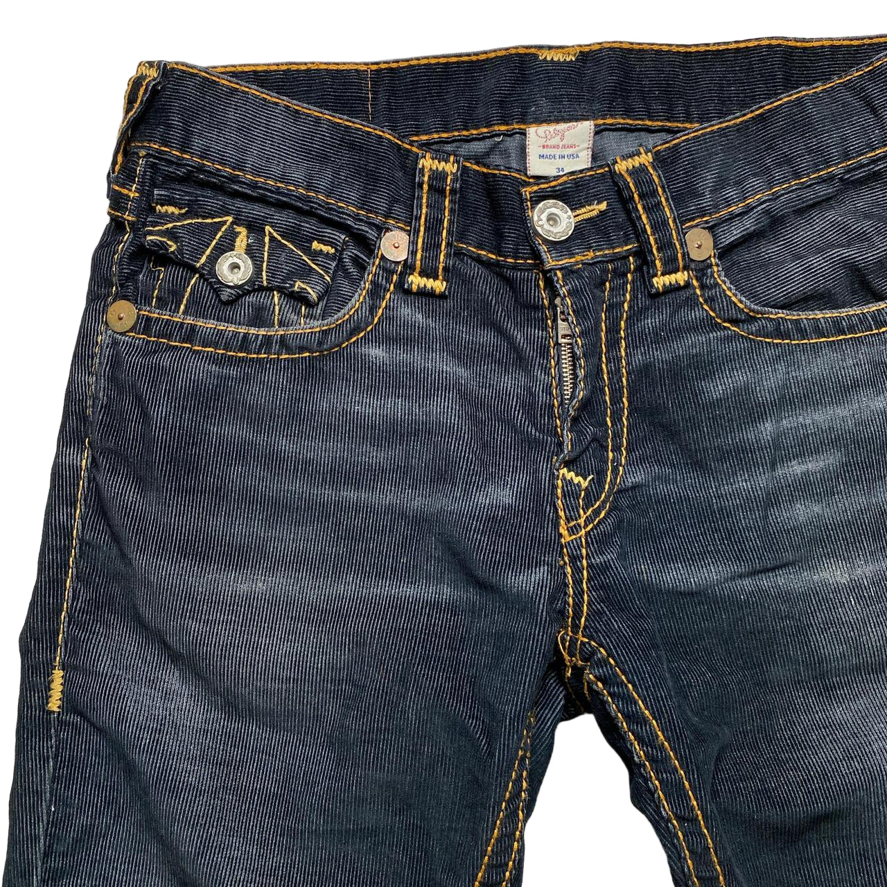 True Religion Corduroy Black and Gold Stitch Jorts Jean Shorts (34W)