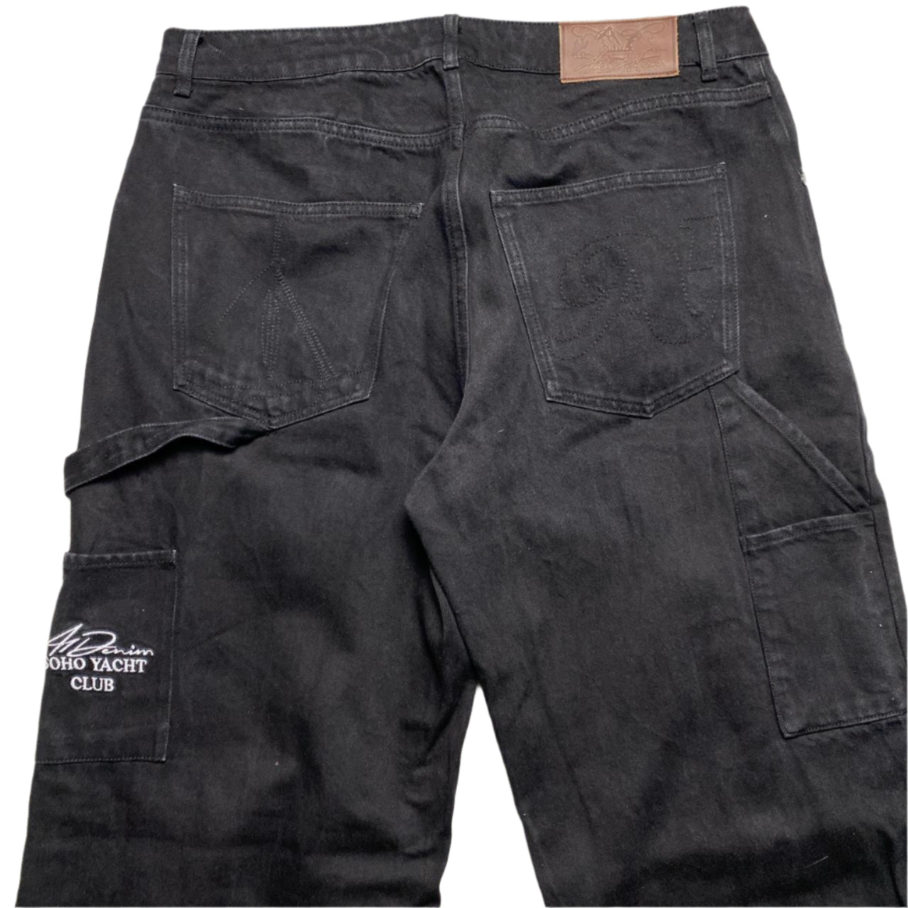 A1 Denim Soho Yacht Club Black Baggy Carpenter Cargo Denim Jeans (34W)