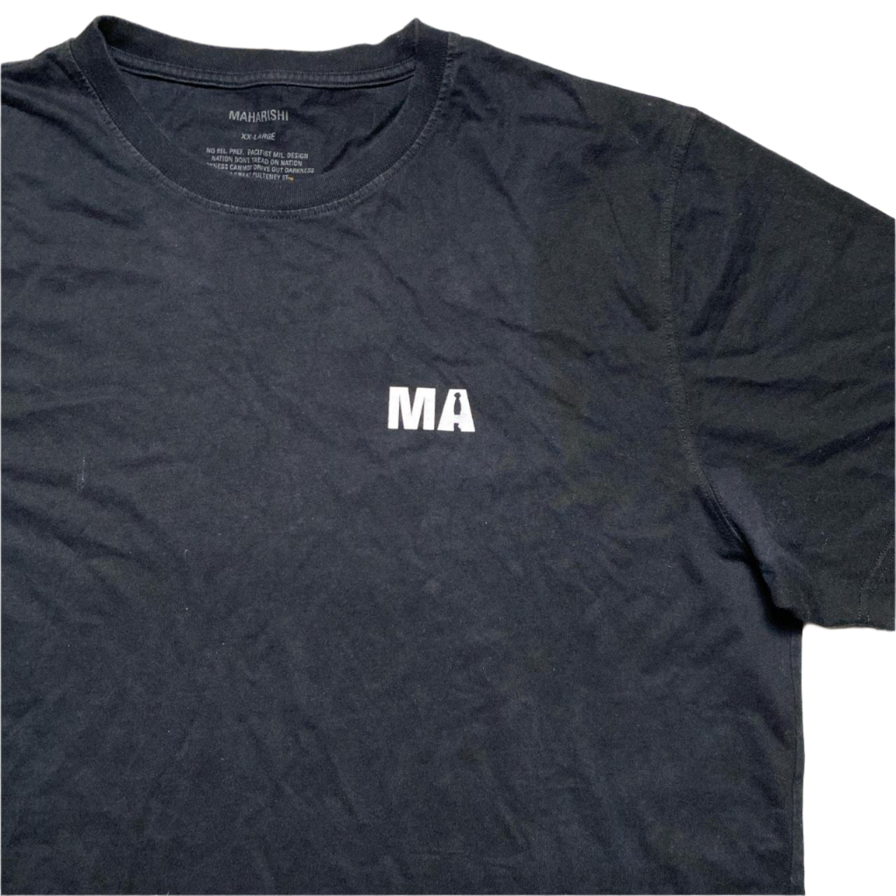 Maharishi Pacifist Military Design Black and White T Shirt (2XL)