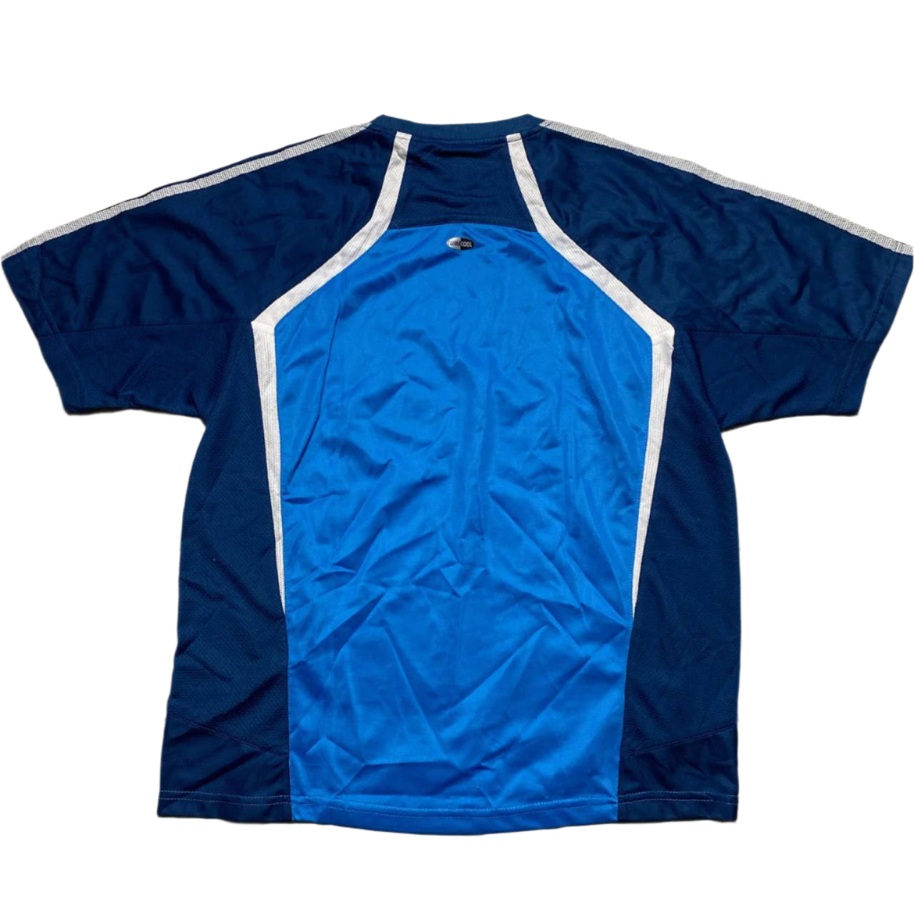 Adidas Blue and White Climacool Vintage Jersey T Shirt (M)