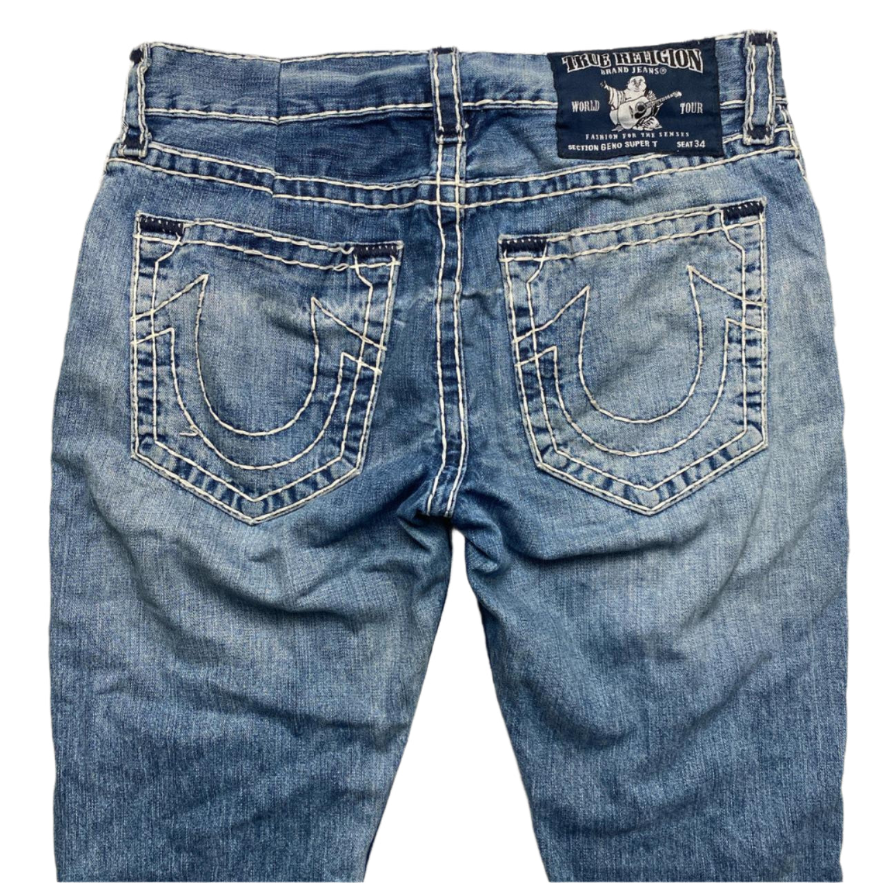 True Religion Geno Super T Light Blue White Stitch Stonewash Jeans (34W)