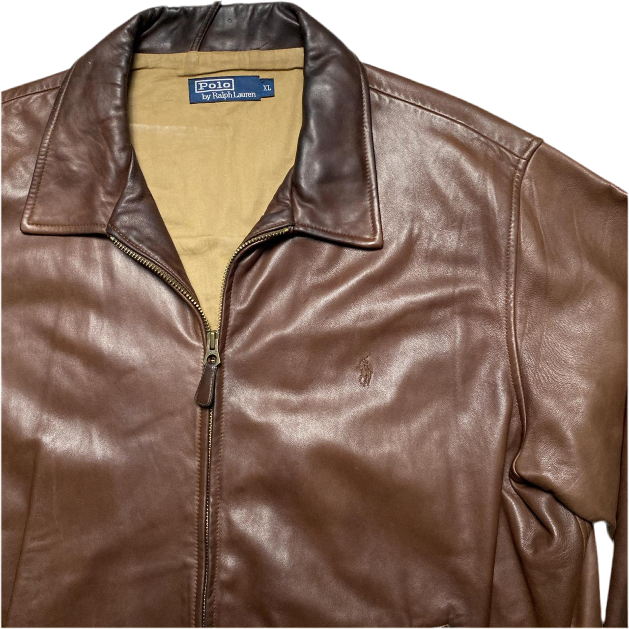 Ralph Lauren Polo Vintage Brown Leather Bomber Jacket (XL)