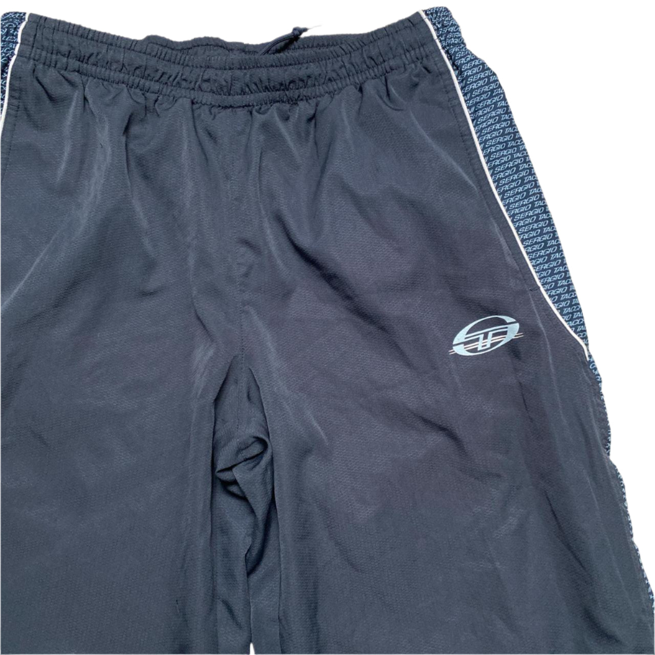 Sergio Tacchini Vintage Navy Blue and White Shell Trackpant Baggy Bottoms (L)