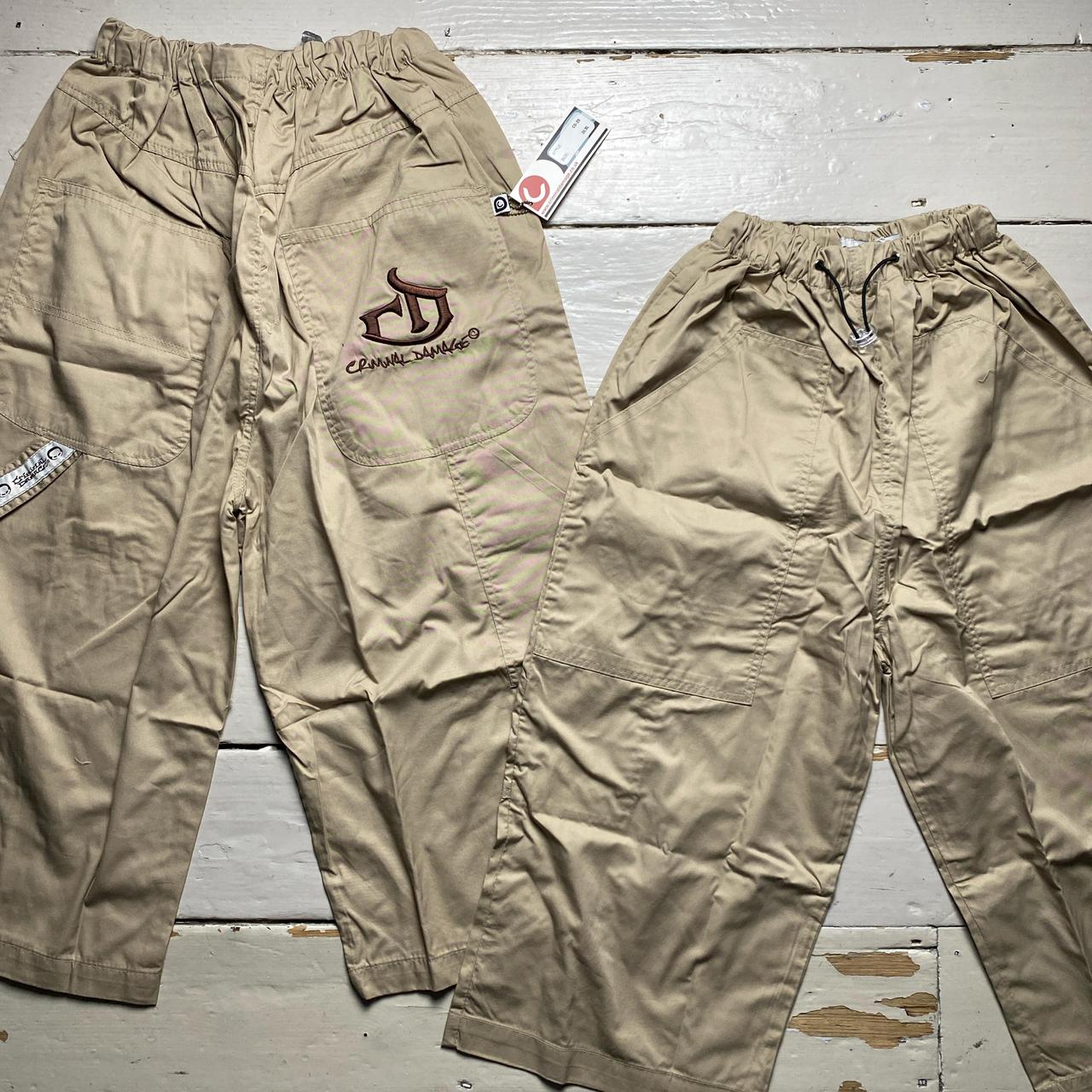 Criminal Damge Khaki Beige Cargo Parachute Baggy Combat Shorts