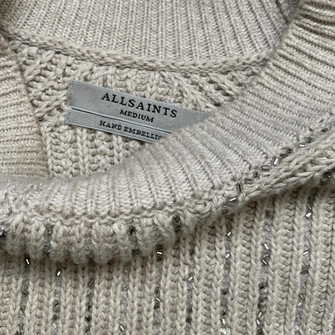 All Saints Cream and Silver Baggy Jumper (M)