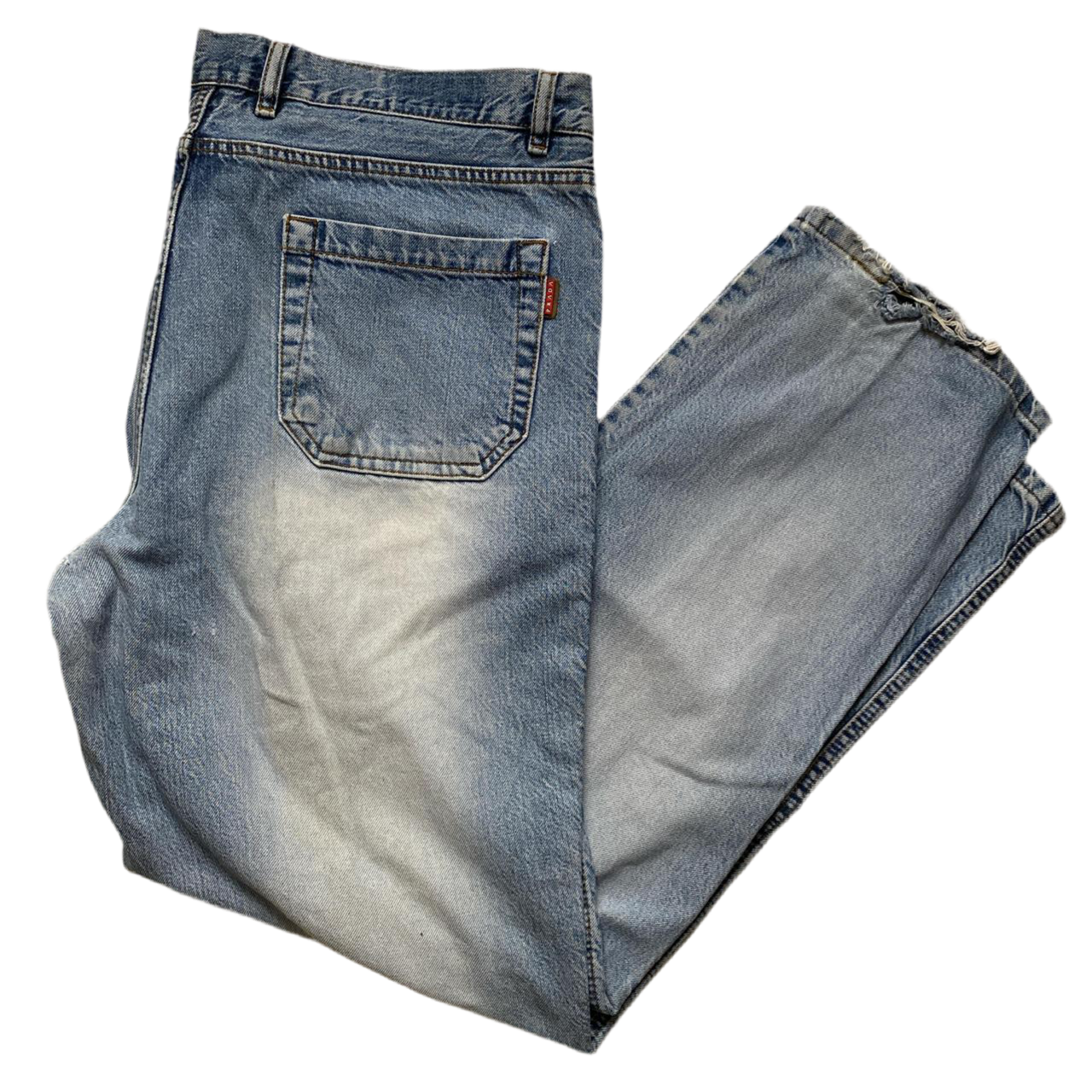Prada Vintage Baggy Distressed Light Blue Stonewashed Jeans (38W)