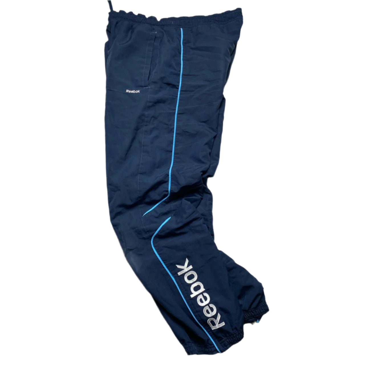 Reebok Navy White and Blue Shell Trackpant Bottoms (S)