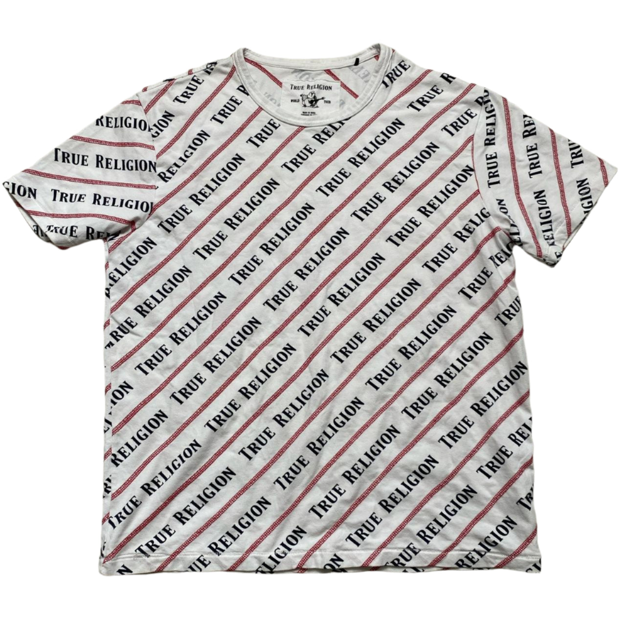 True Religion Red Contrast Stitch White and Black T Shirt (L)