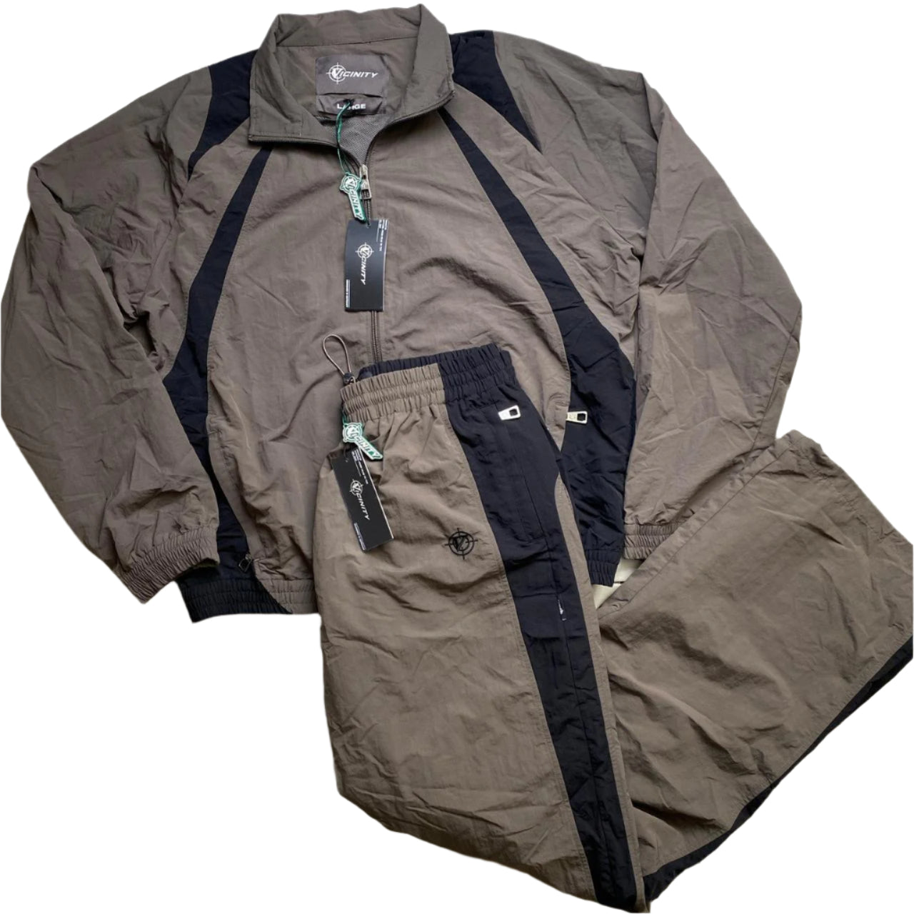 Vicinity Brown and Black Nylon Shell Full Tracksuit (M/L)