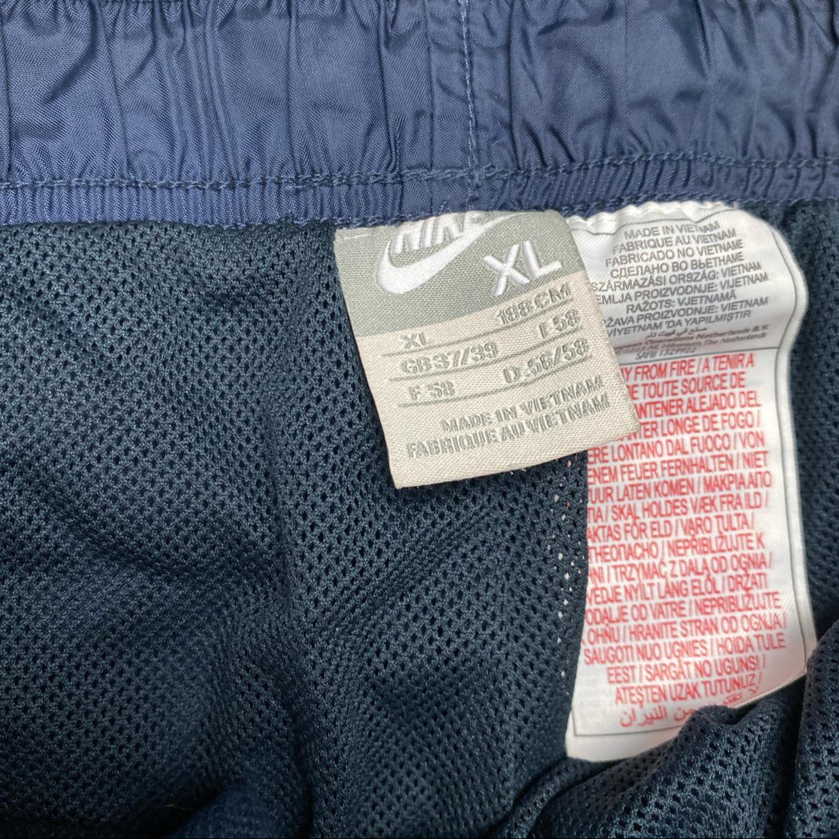 Nike Navy and White Shell Trackpant Baggy Bottoms (XL)