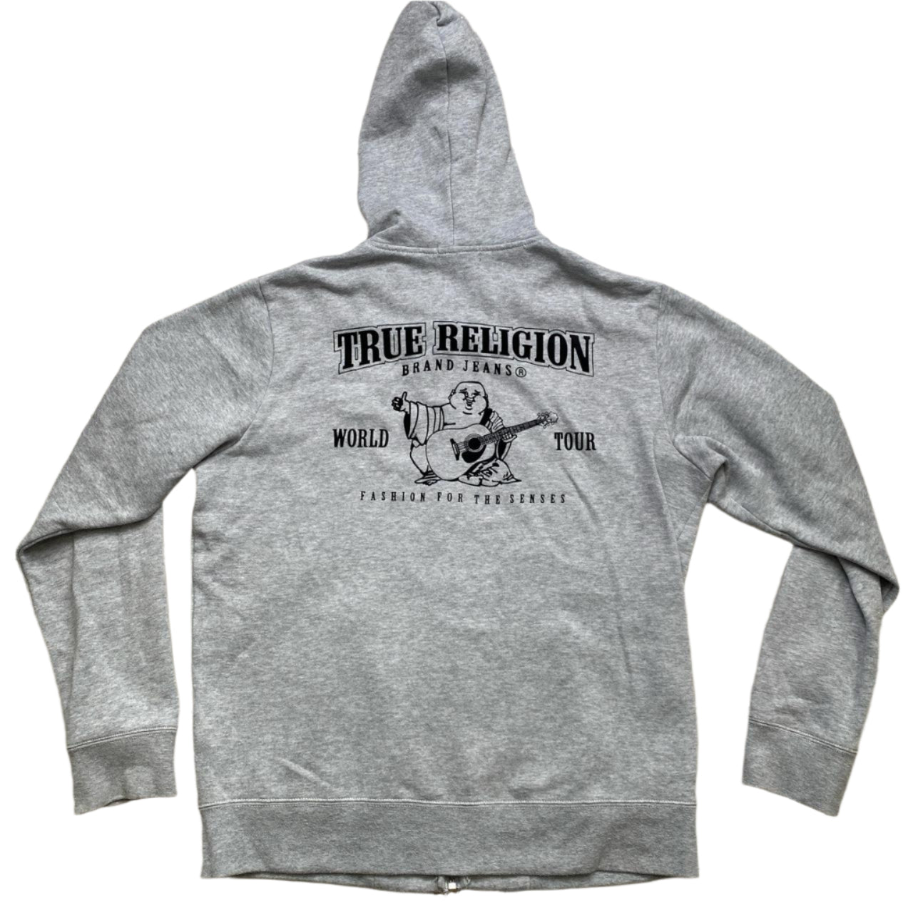 True Religion Grey and Black Suede Felt Logos Hoodie (L)