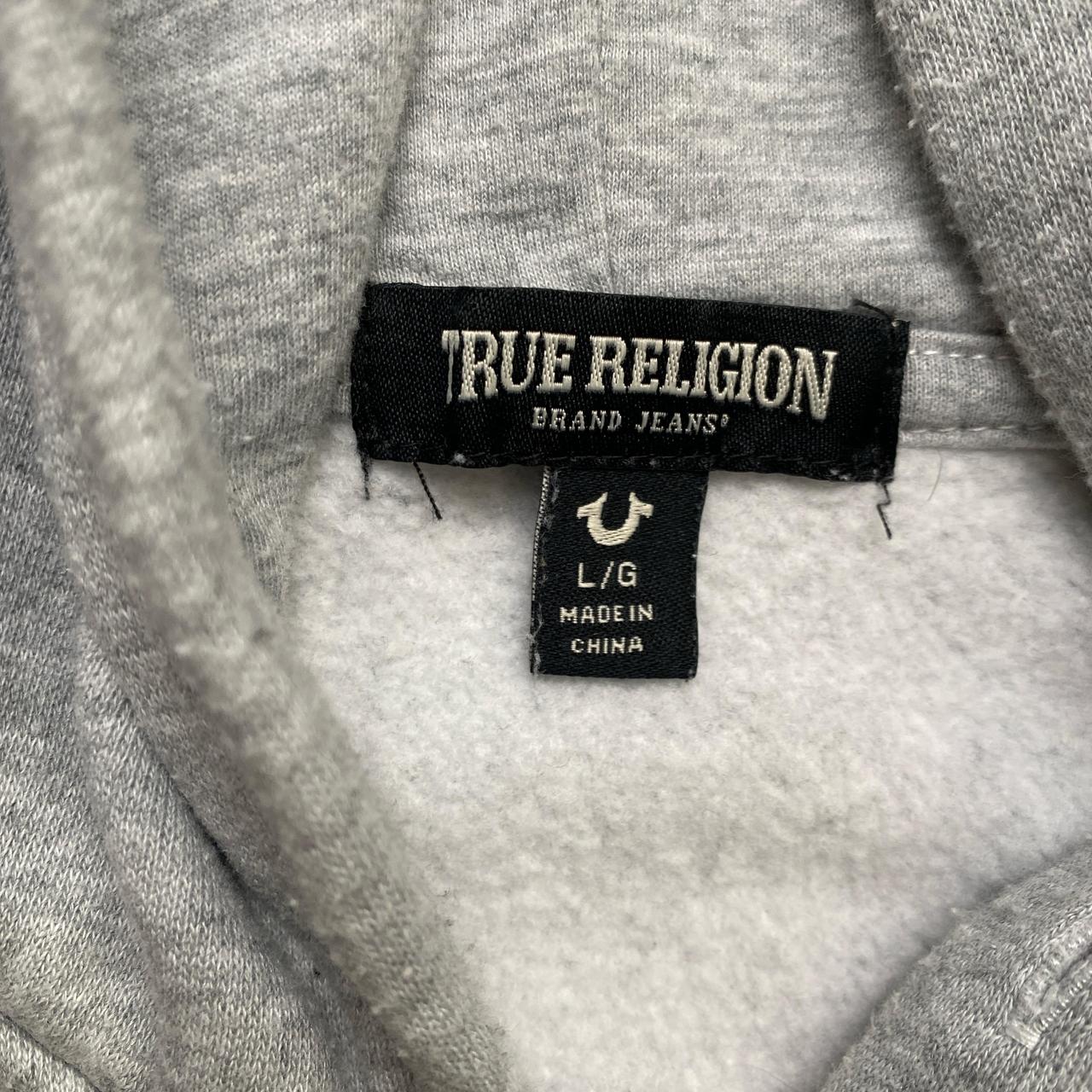 True Religion Grey and Black Suede Felt Logos Hoodie (L)