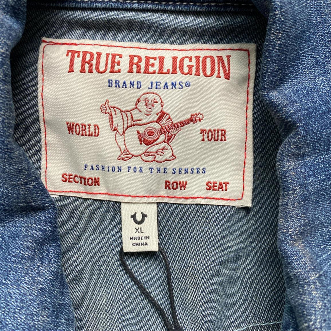 True Religon Denim White Stitch Navy Stonewash Denim Jacket (XL)