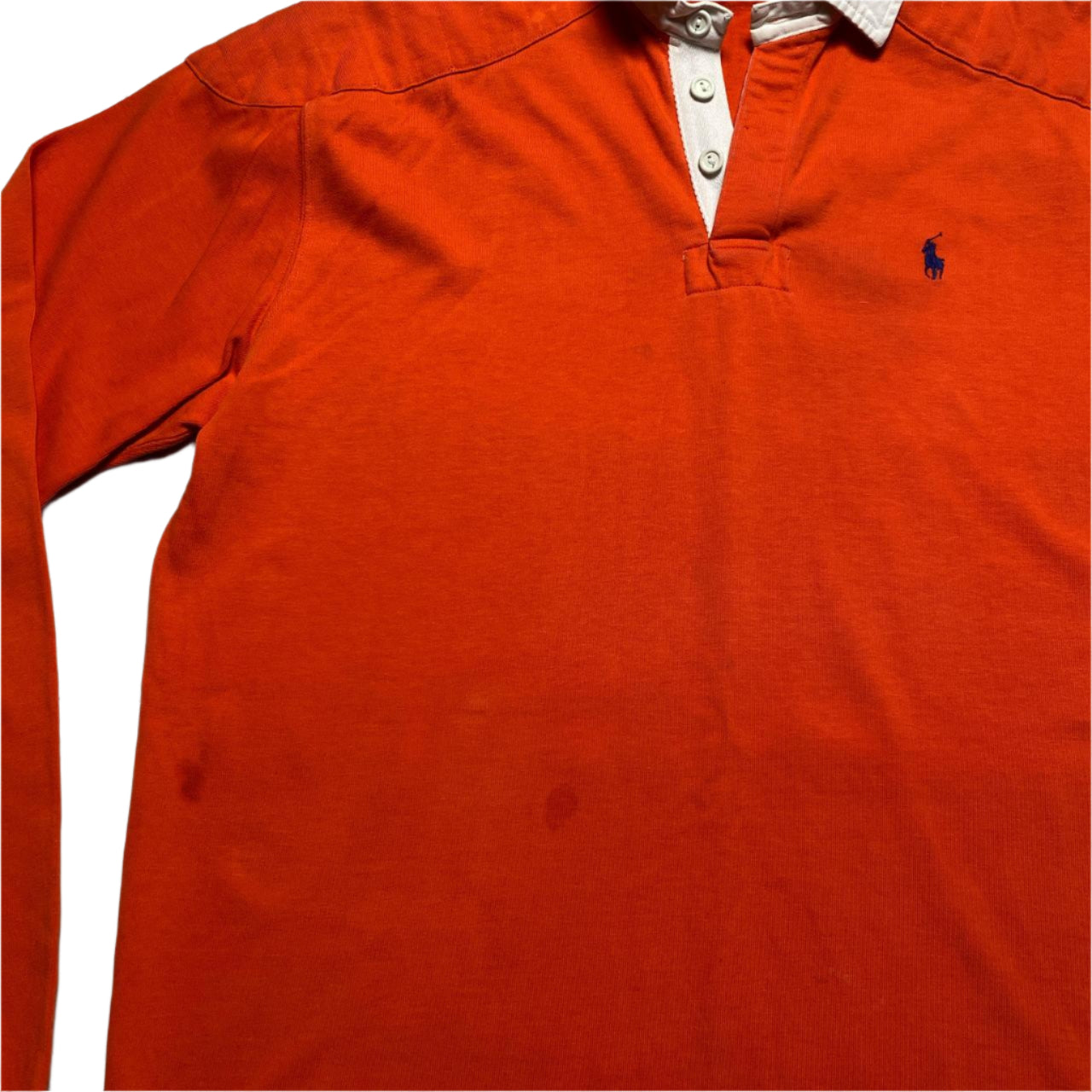 Ralph Lauren Polo Orange and Blue Long Sleeve Polo Shirt (L)