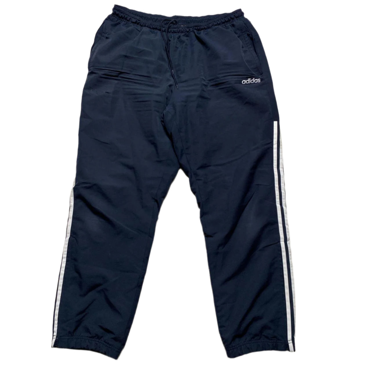 Adidas Navy and White Shell Trackpant Baggy Bottoms (XL)